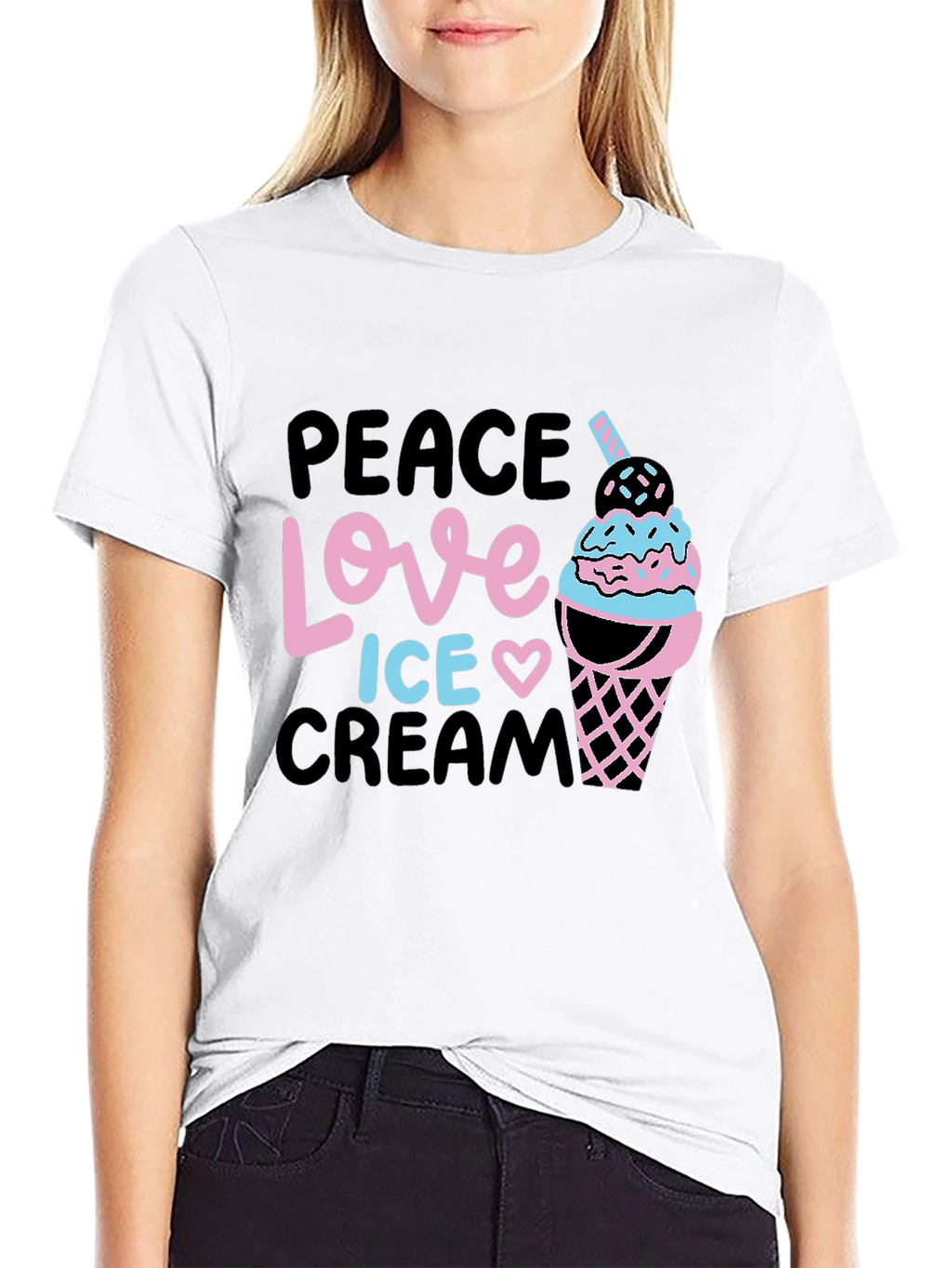 Peace Love Ice Cream Black Graphic Tee
