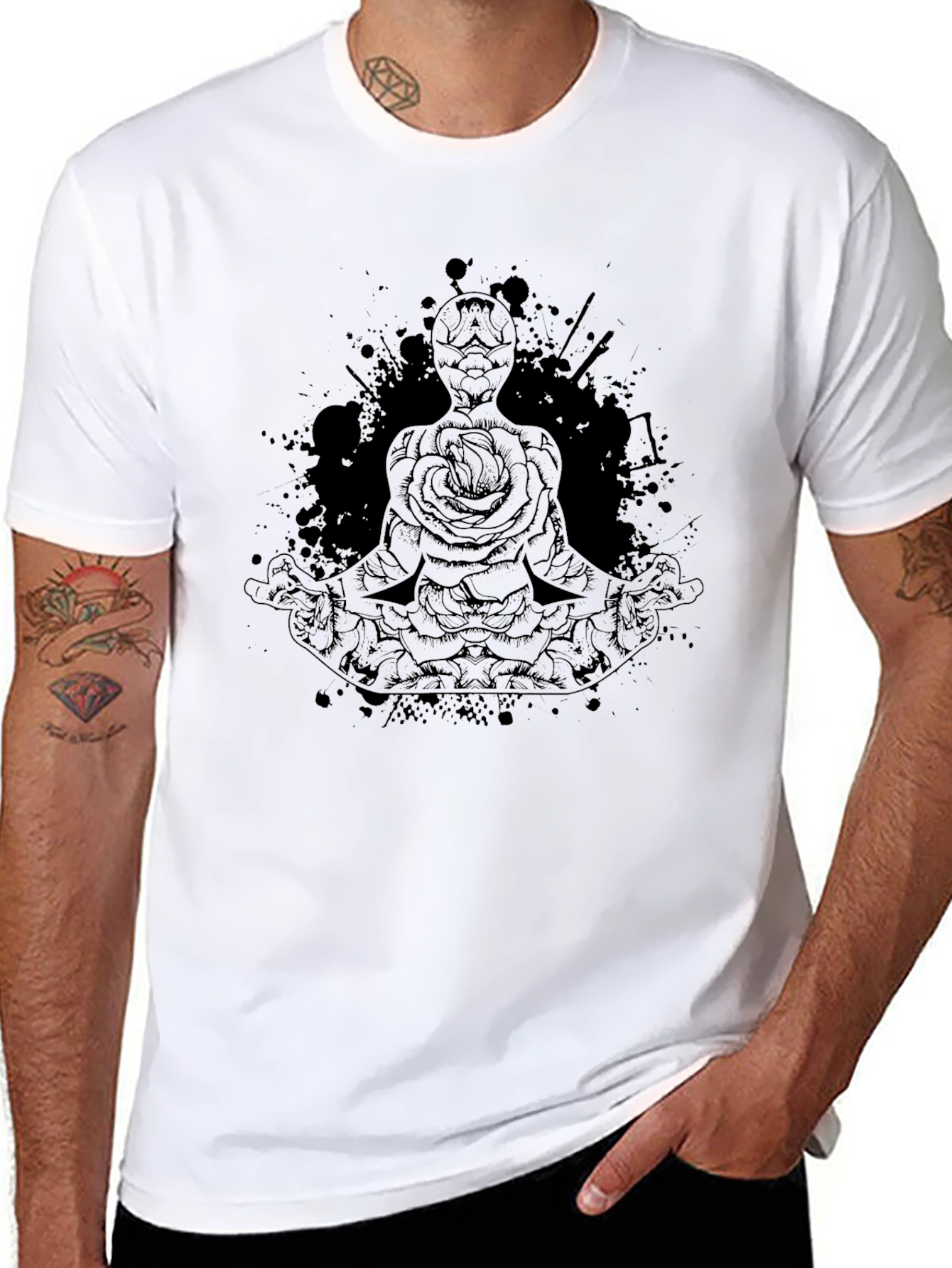Meditative Rose T-Shirt - Dark Ink Design