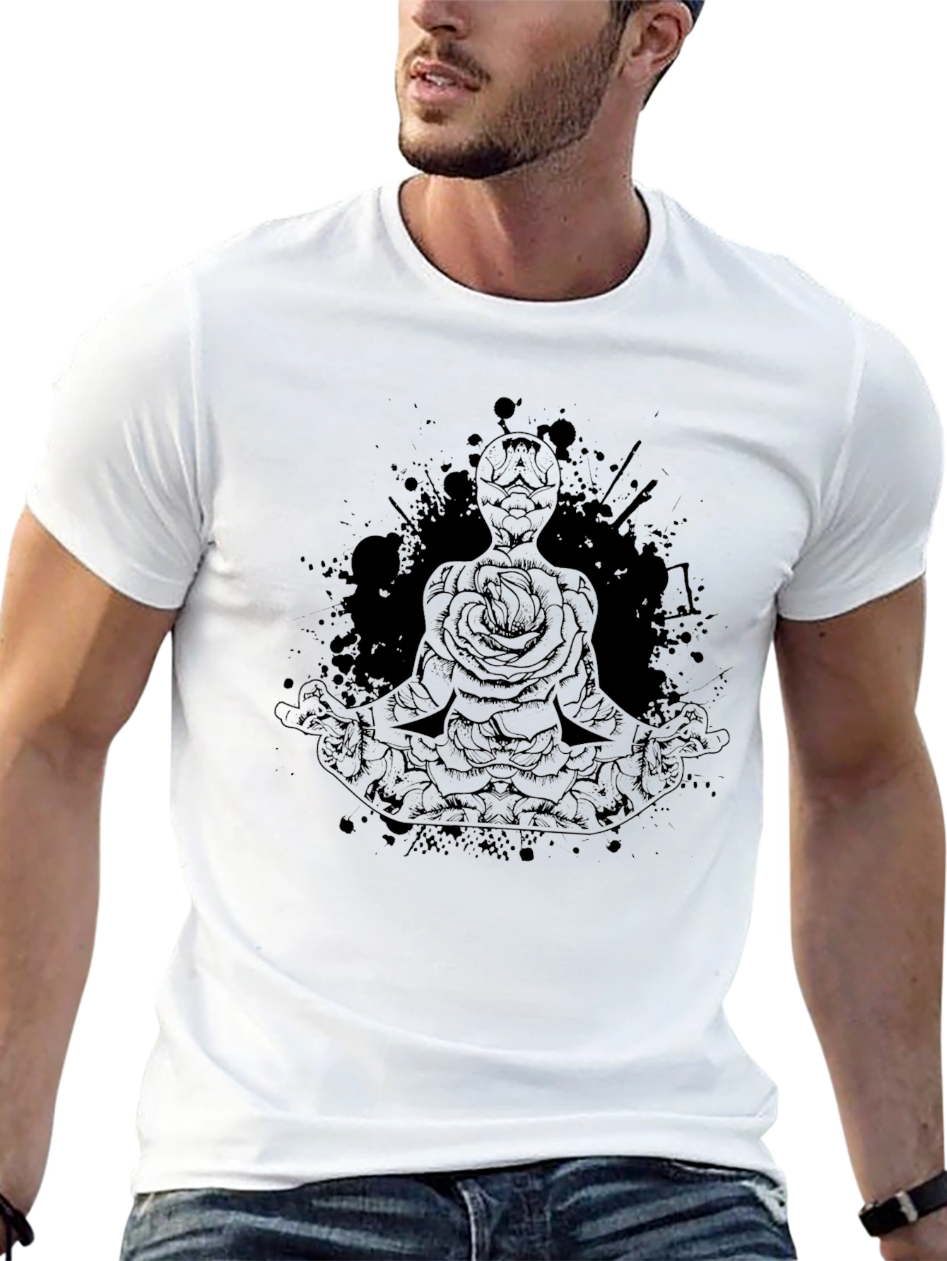 Meditative Rose T-Shirt - Dark Ink Design