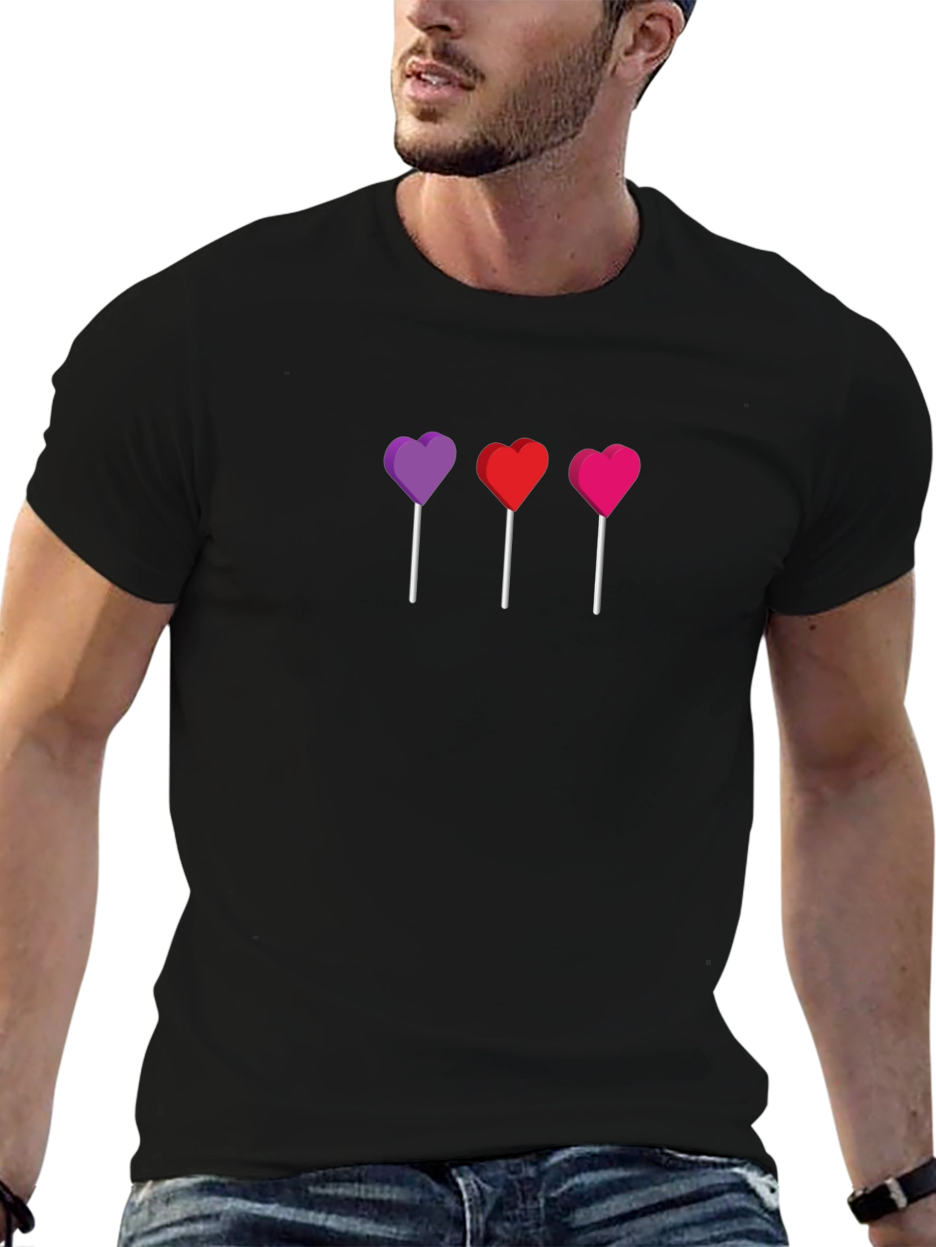 Heart Lollipop Graphic Tee - Black Unisex T-Shirt