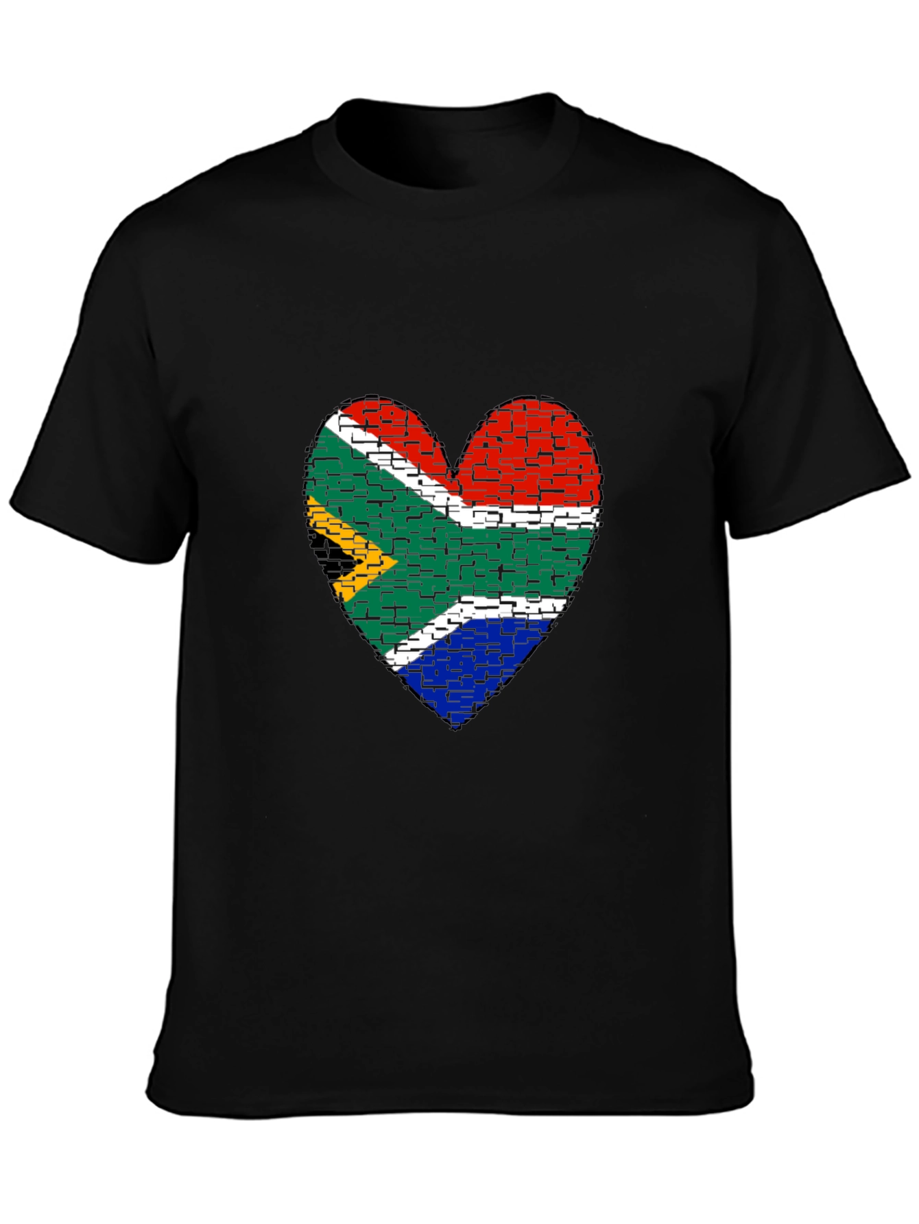 South Africa Flag Heart Graphic Tee - Black