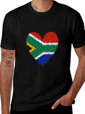 South Africa Flag Heart Graphic Tee - Black