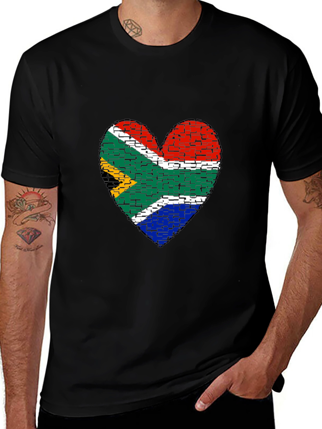 South Africa Flag Heart Graphic Tee - Black