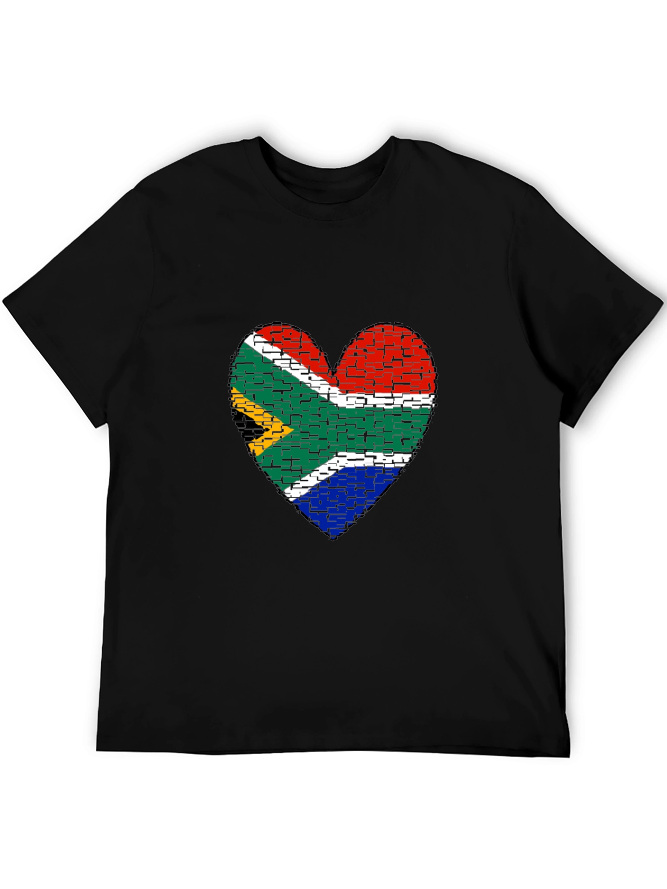 South Africa Flag Heart Graphic Tee - Black