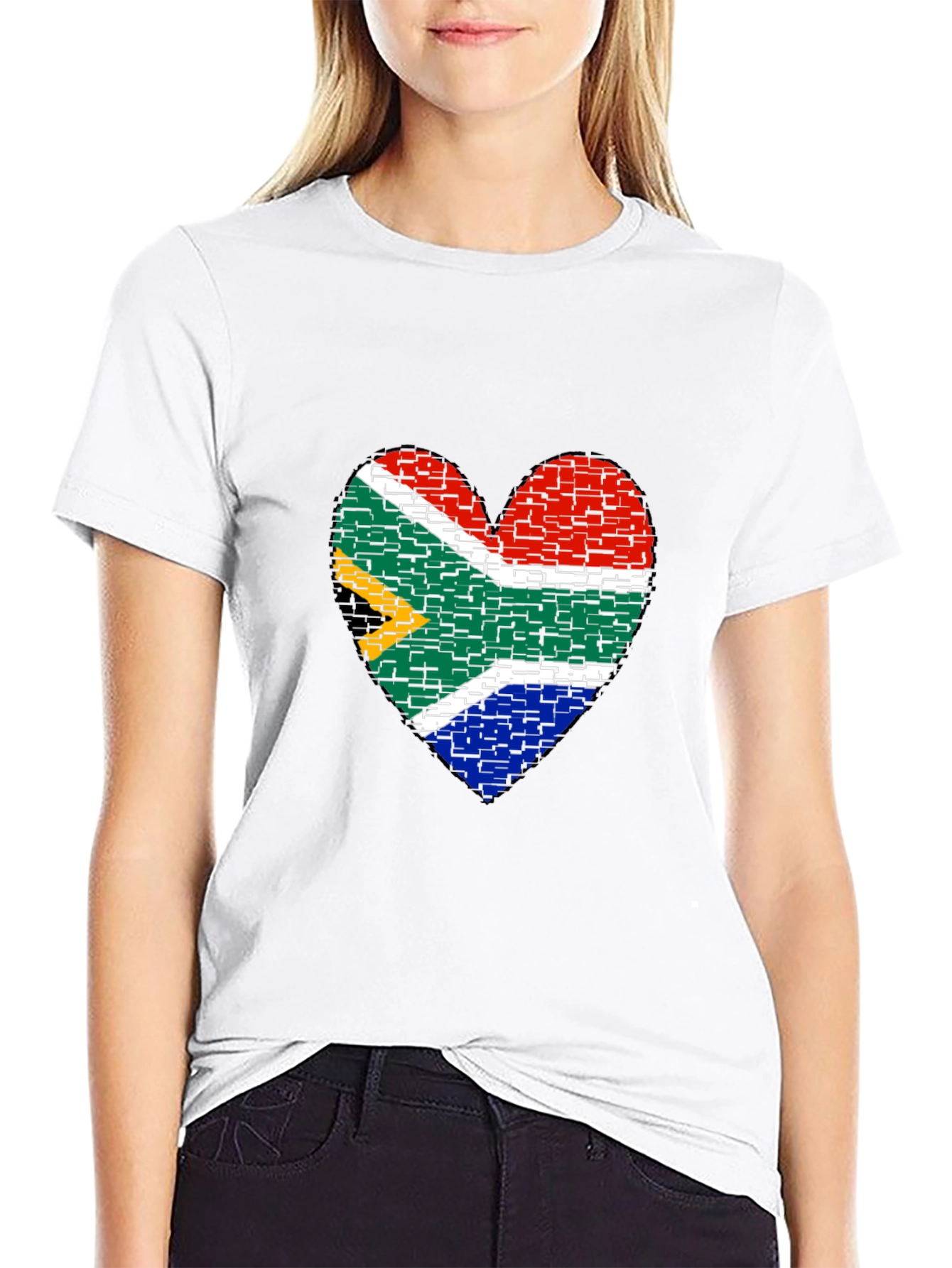 South Africa Flag Heart Graphic Tee - Black