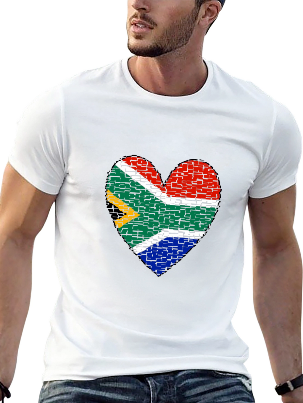 South Africa Flag Heart Graphic Tee - Black