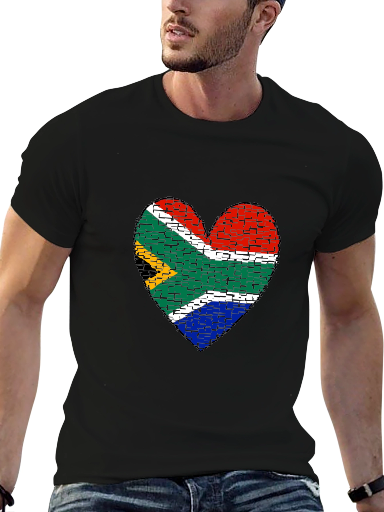 South Africa Flag Heart Graphic Tee - Black