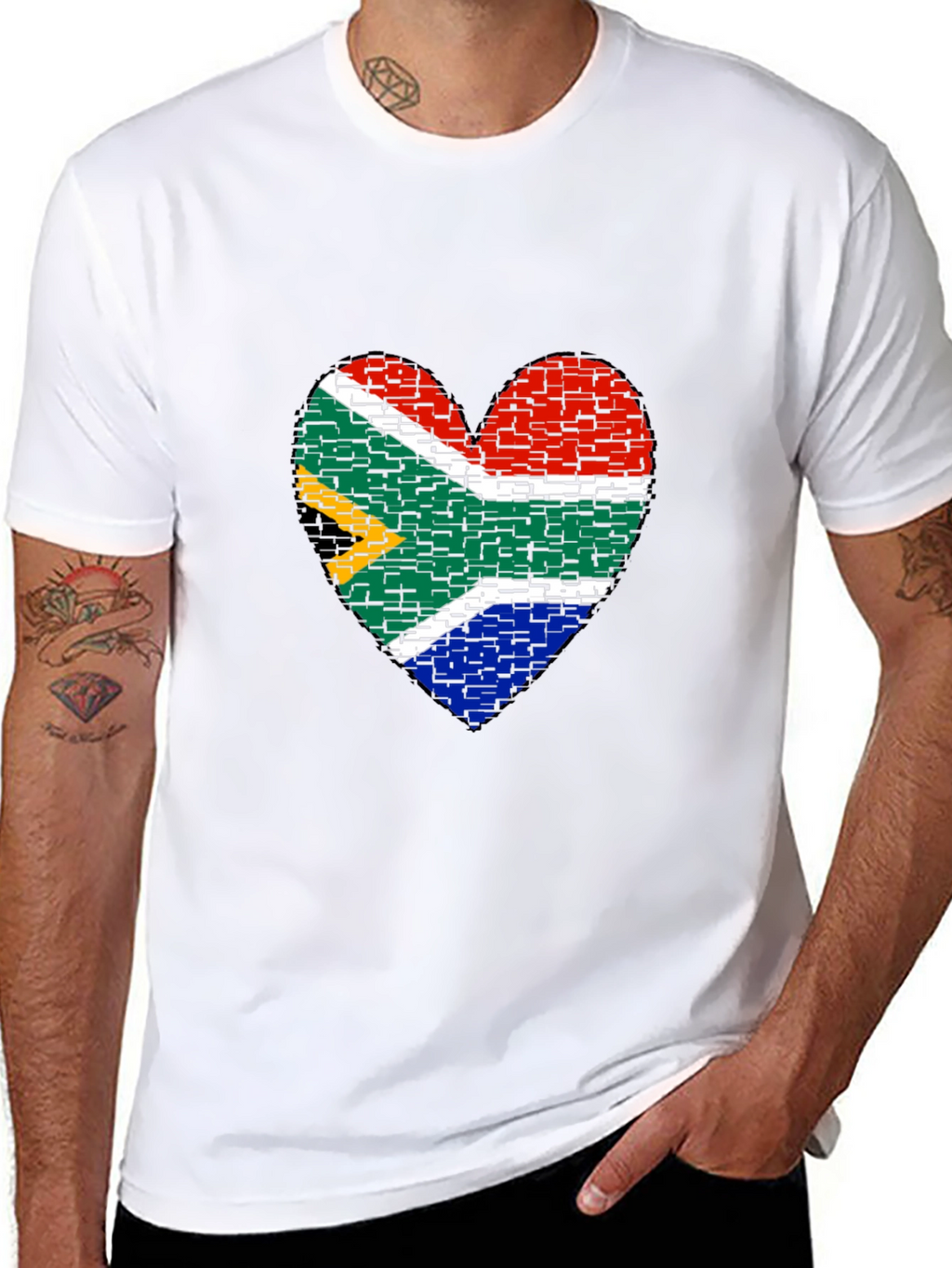 South Africa Flag Heart Graphic Tee - Black