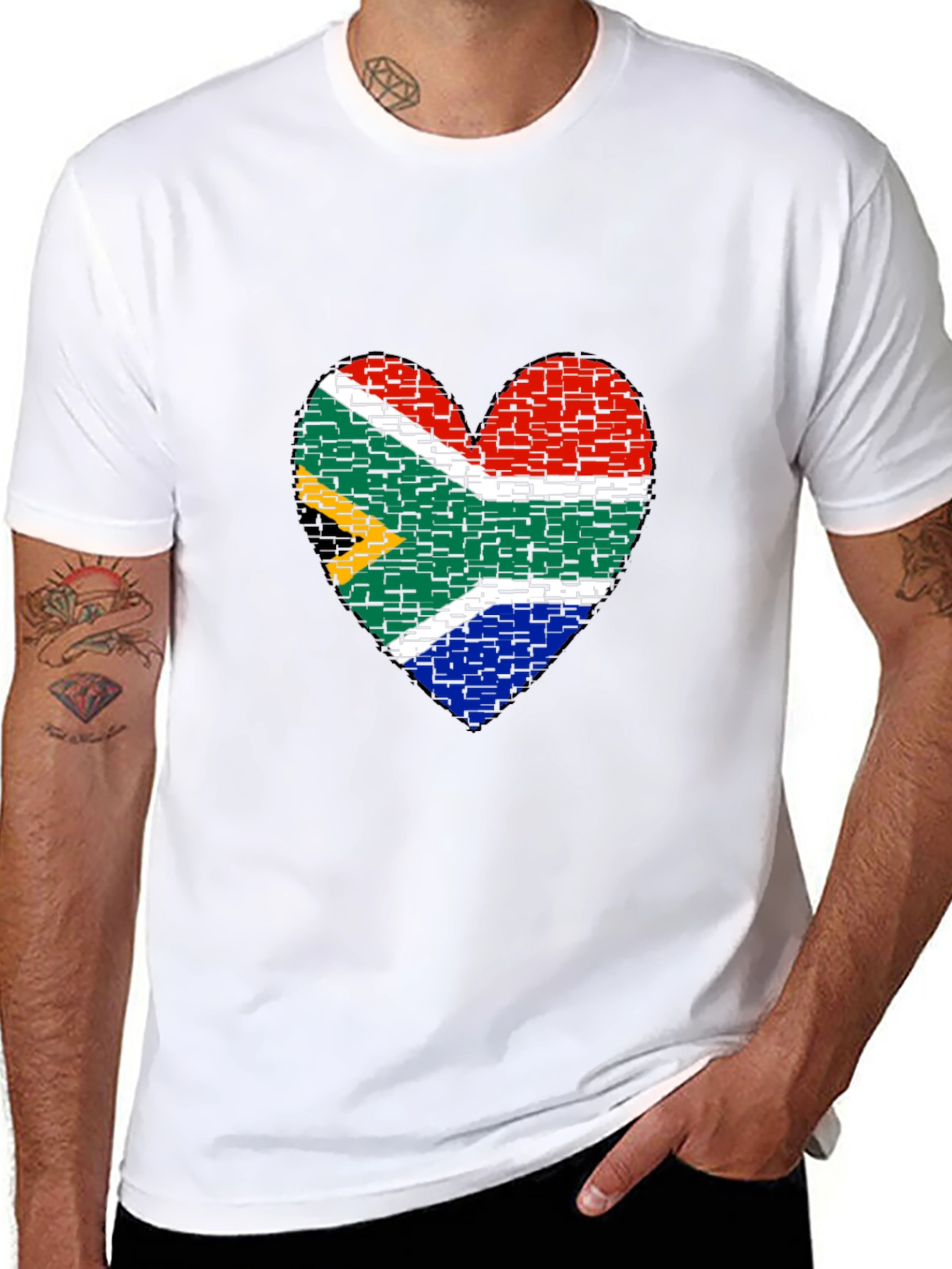 South Africa Flag Heart Graphic Tee - Black