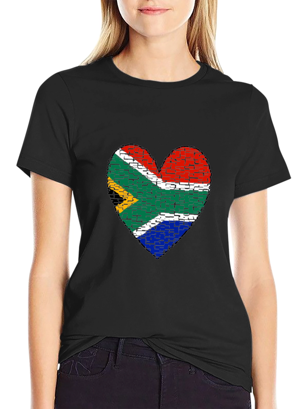 South Africa Flag Heart Graphic Tee - Black