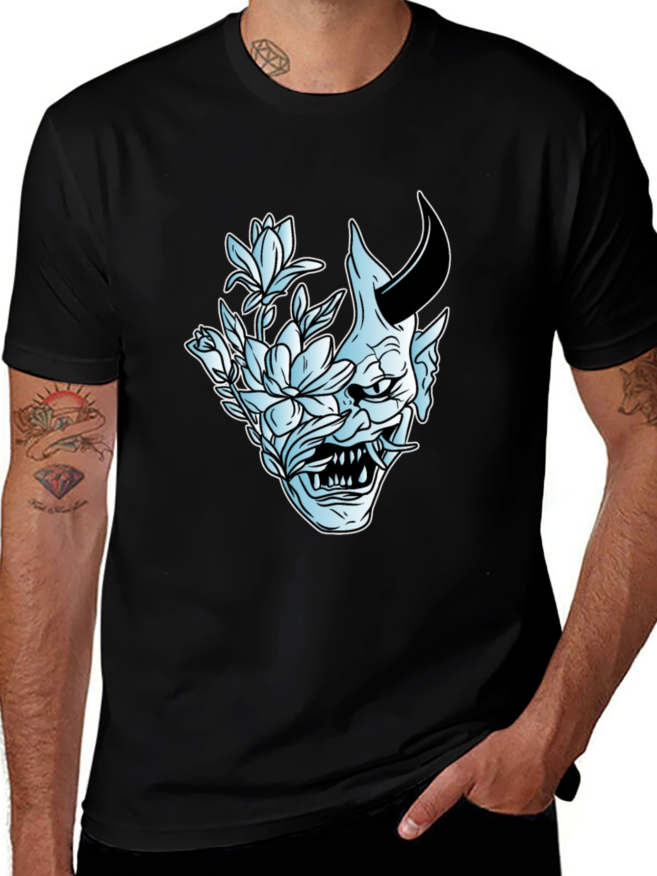 Floral Demon Graphic Tee - Black