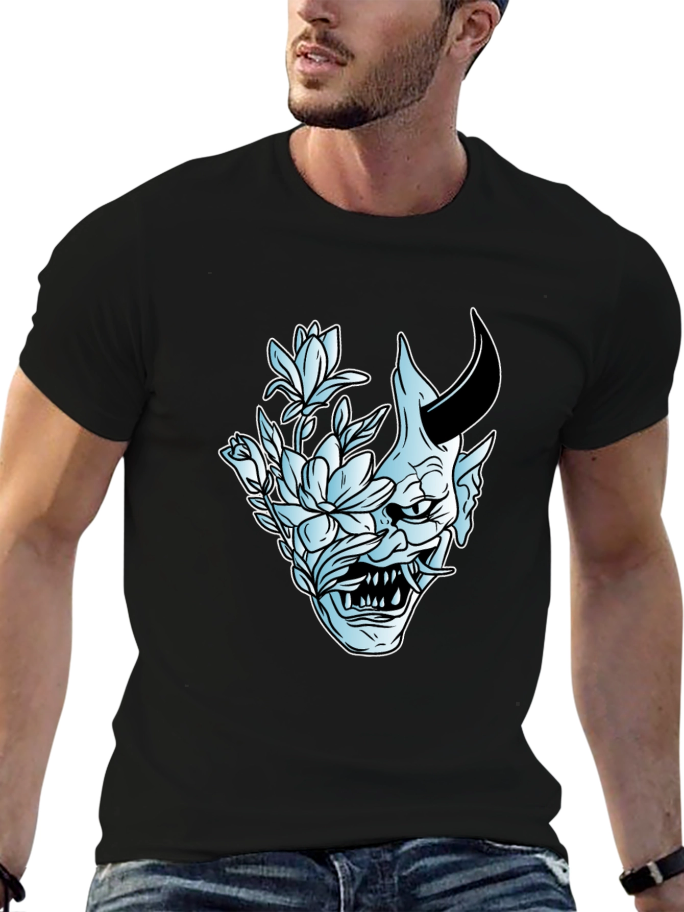 Floral Demon Graphic Tee - Black