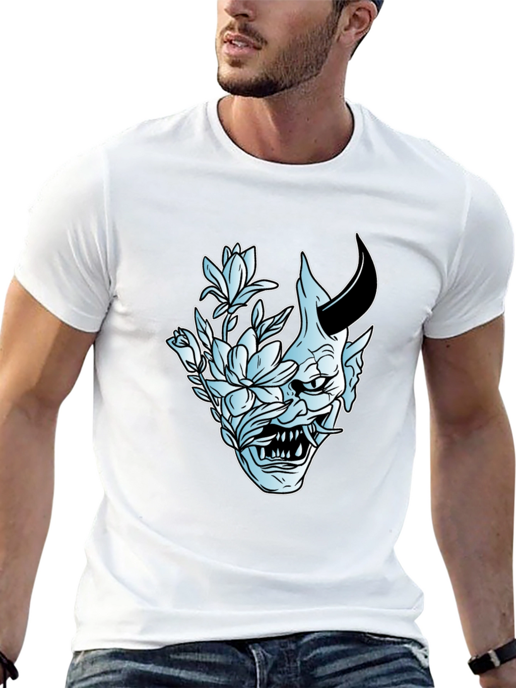 Floral Demon Graphic Tee - Black