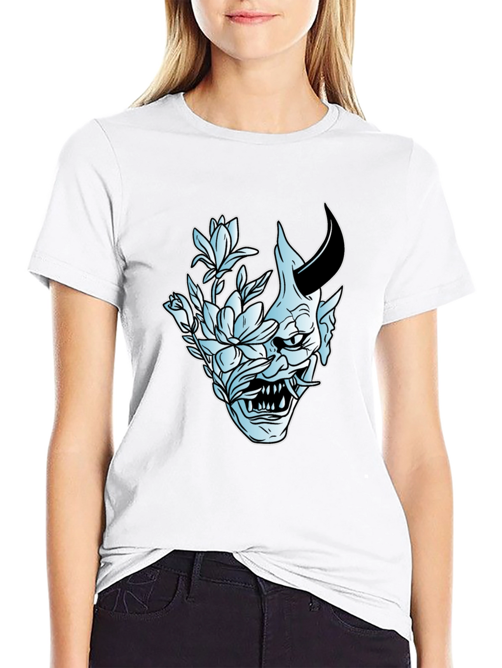 Floral Demon Graphic Tee - Black