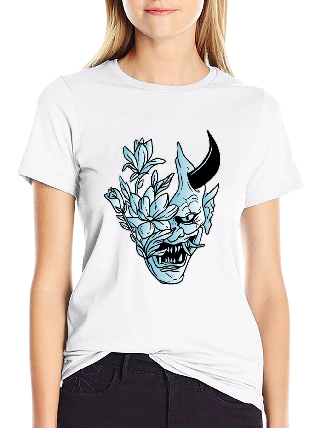 Floral Demon Graphic Tee - Black