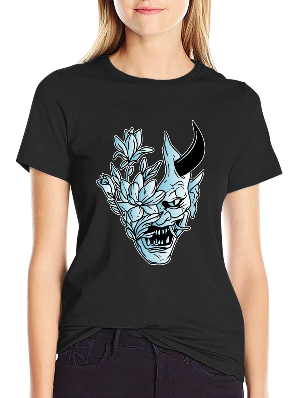 Floral Demon Graphic Tee - Black