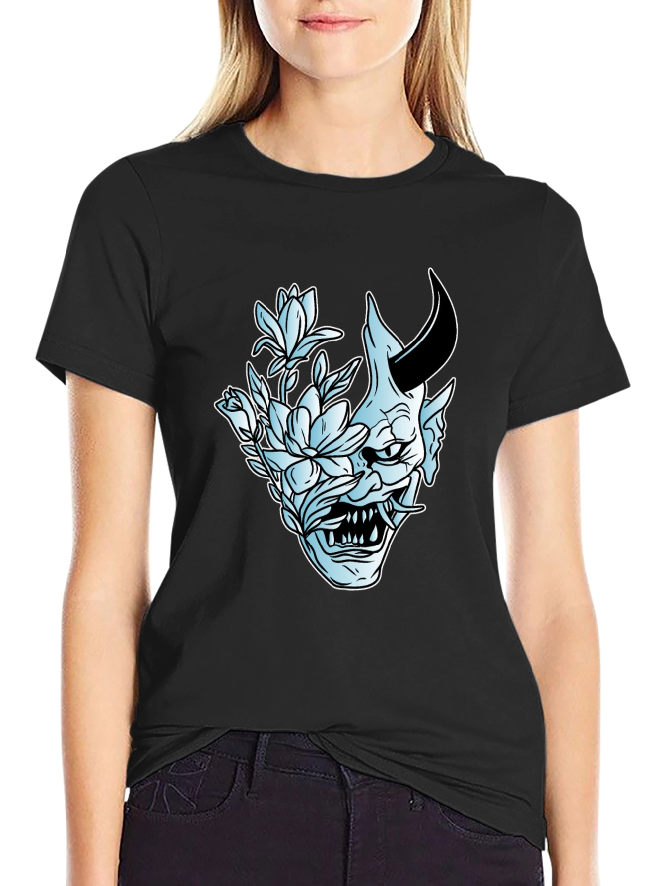Floral Demon Graphic Tee - Black