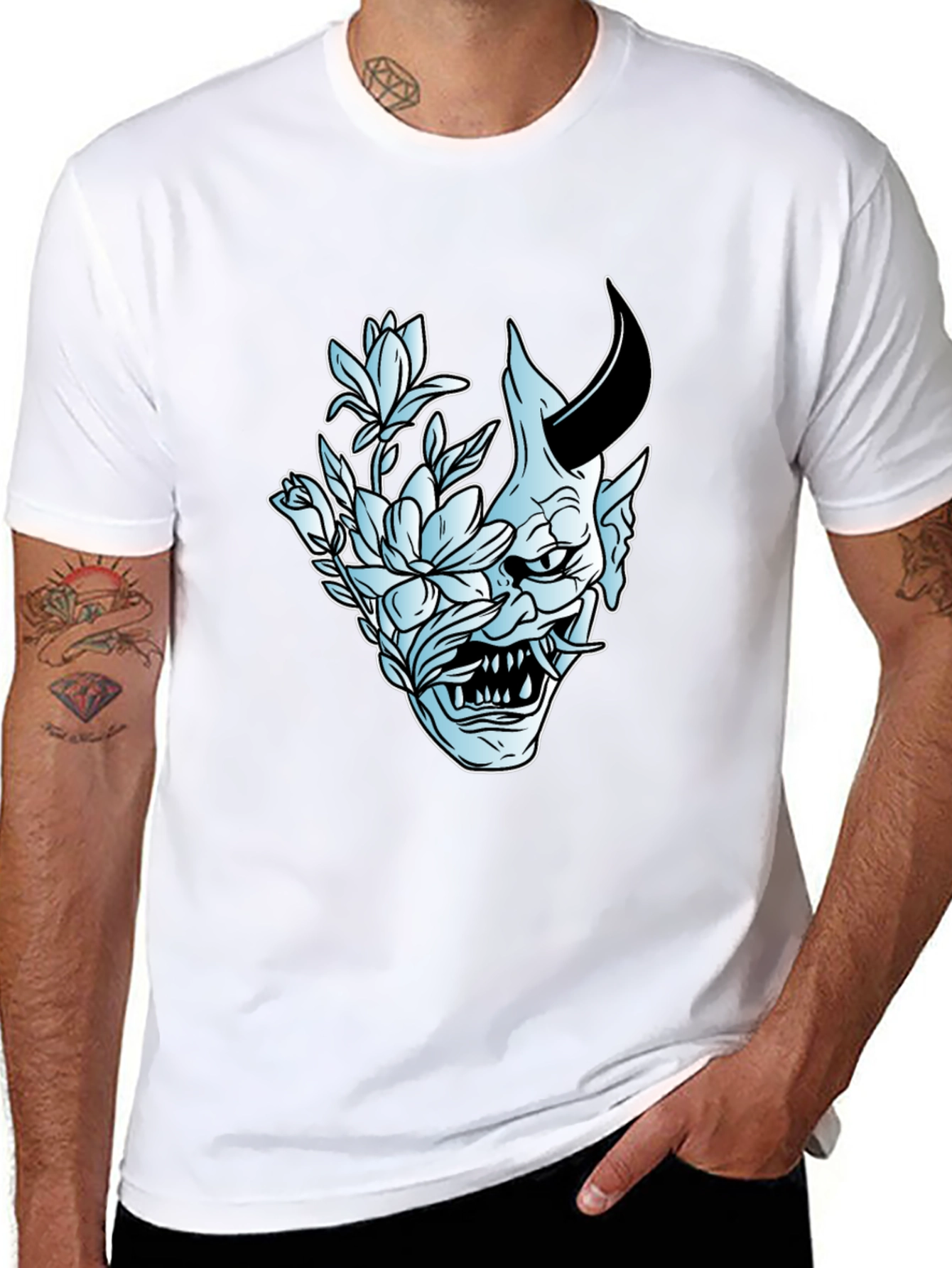 Floral Demon Graphic Tee - Black