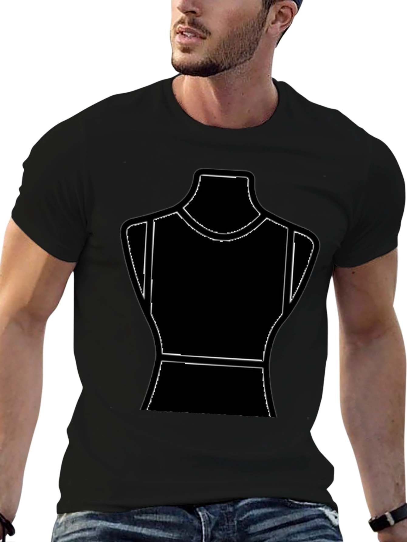 Black T-Shirt with Mannequin Outline Design