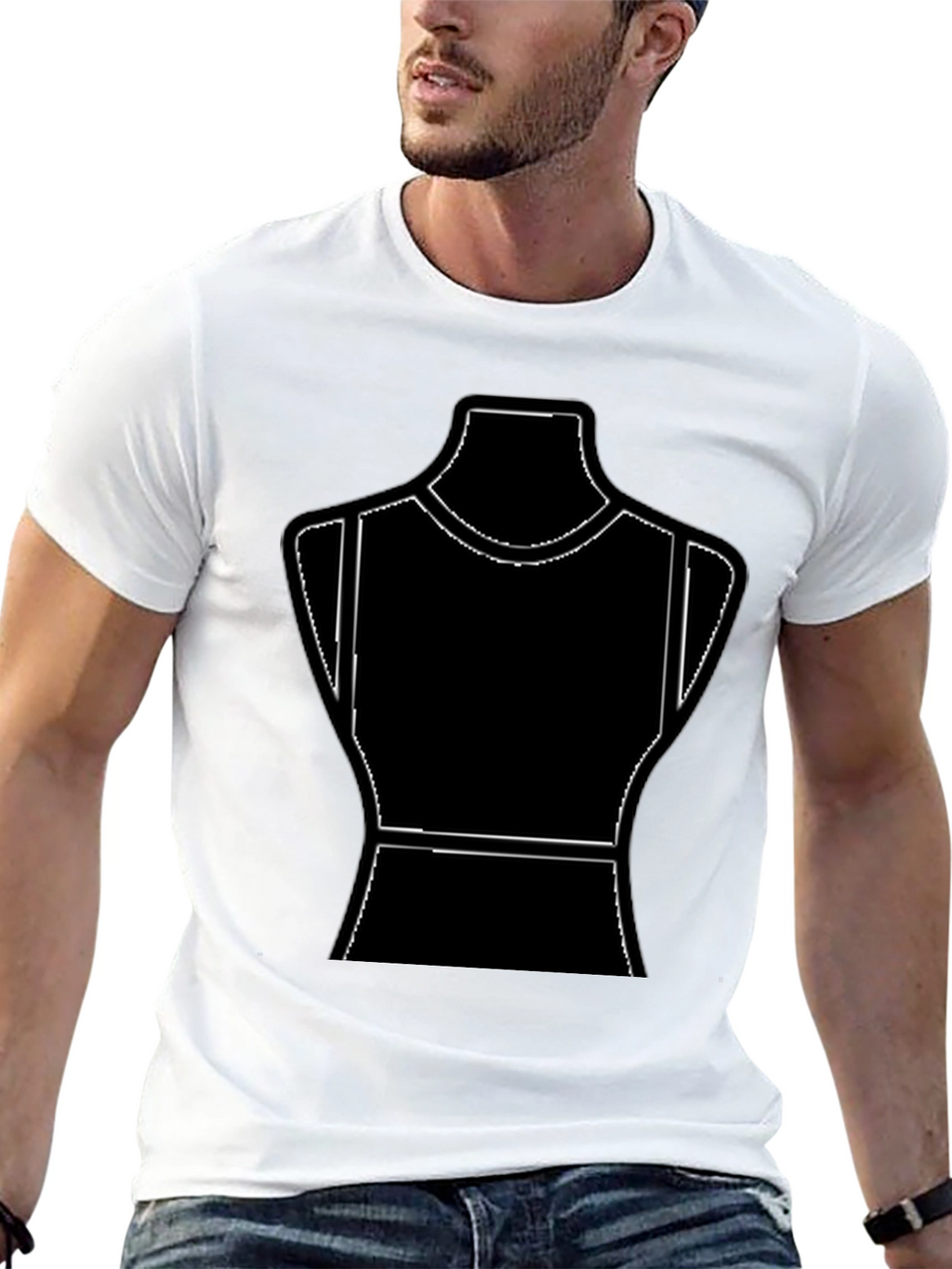 Black T-Shirt with Mannequin Outline Design
