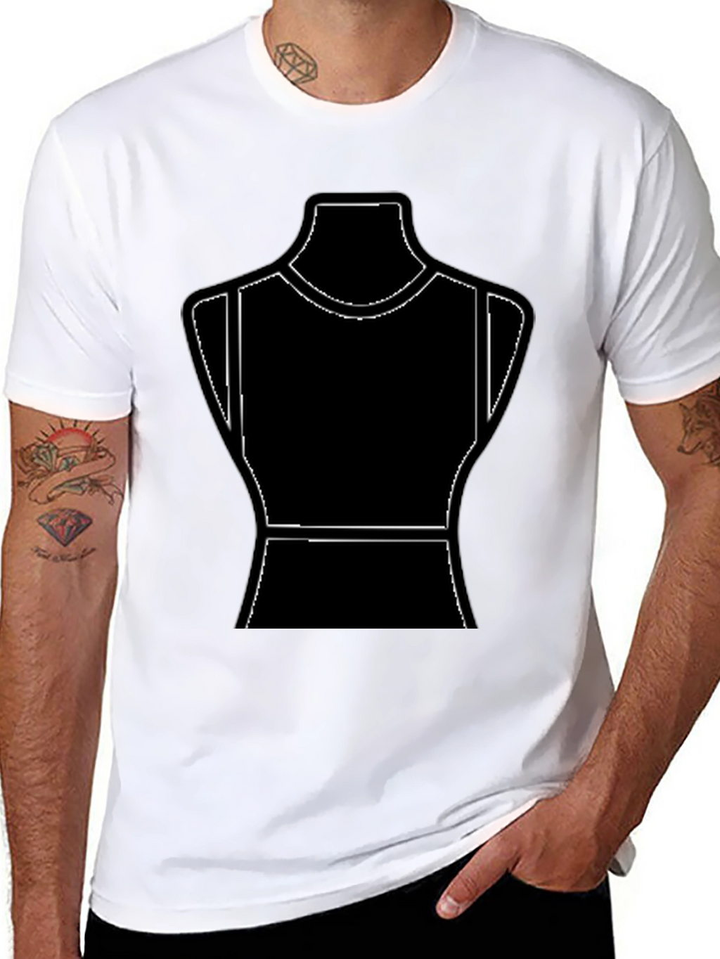 Black T-Shirt with Mannequin Outline Design