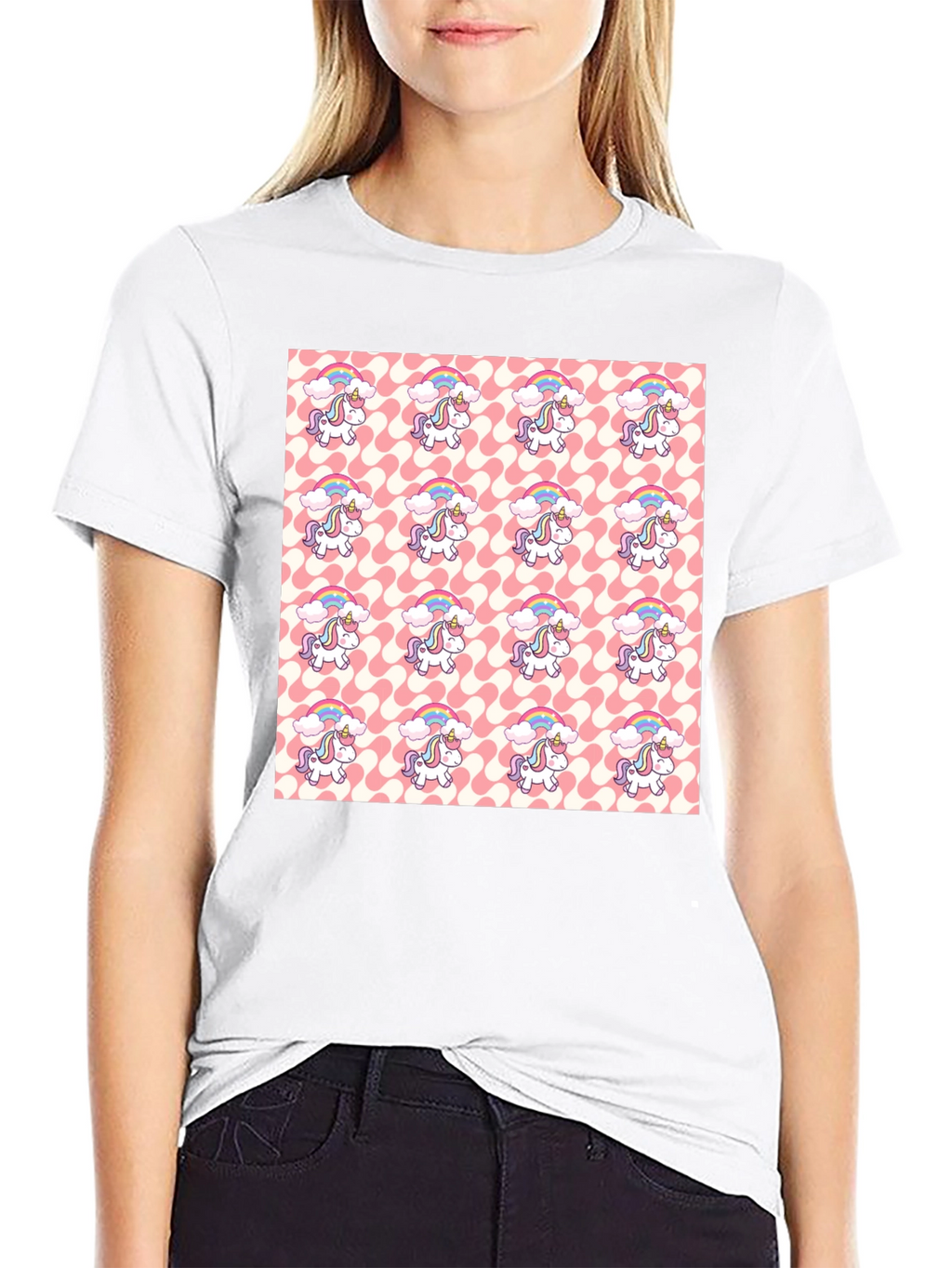 Unicorn Pattern Black T-Shirt