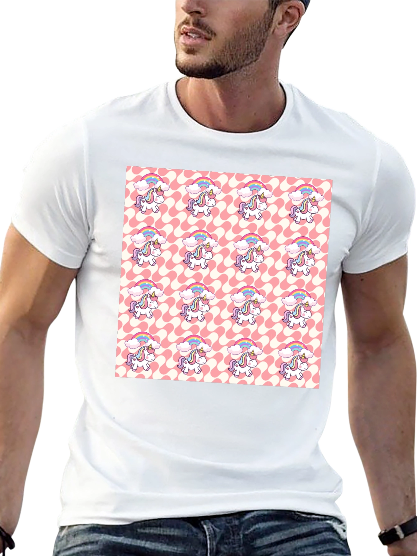 Unicorn Pattern Black T-Shirt