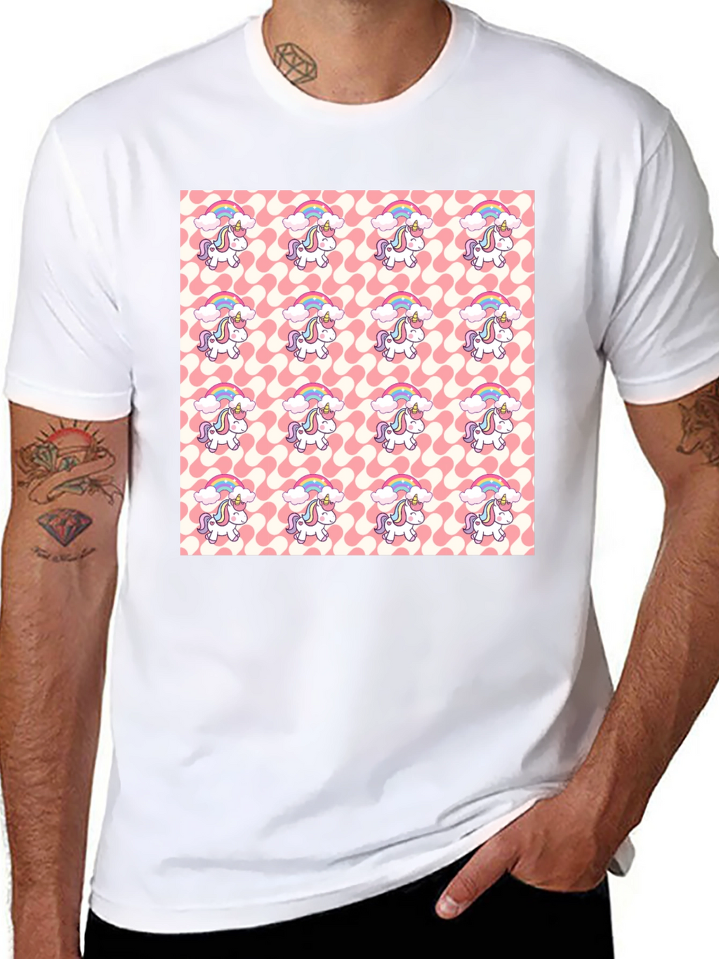 Unicorn Pattern Black T-Shirt