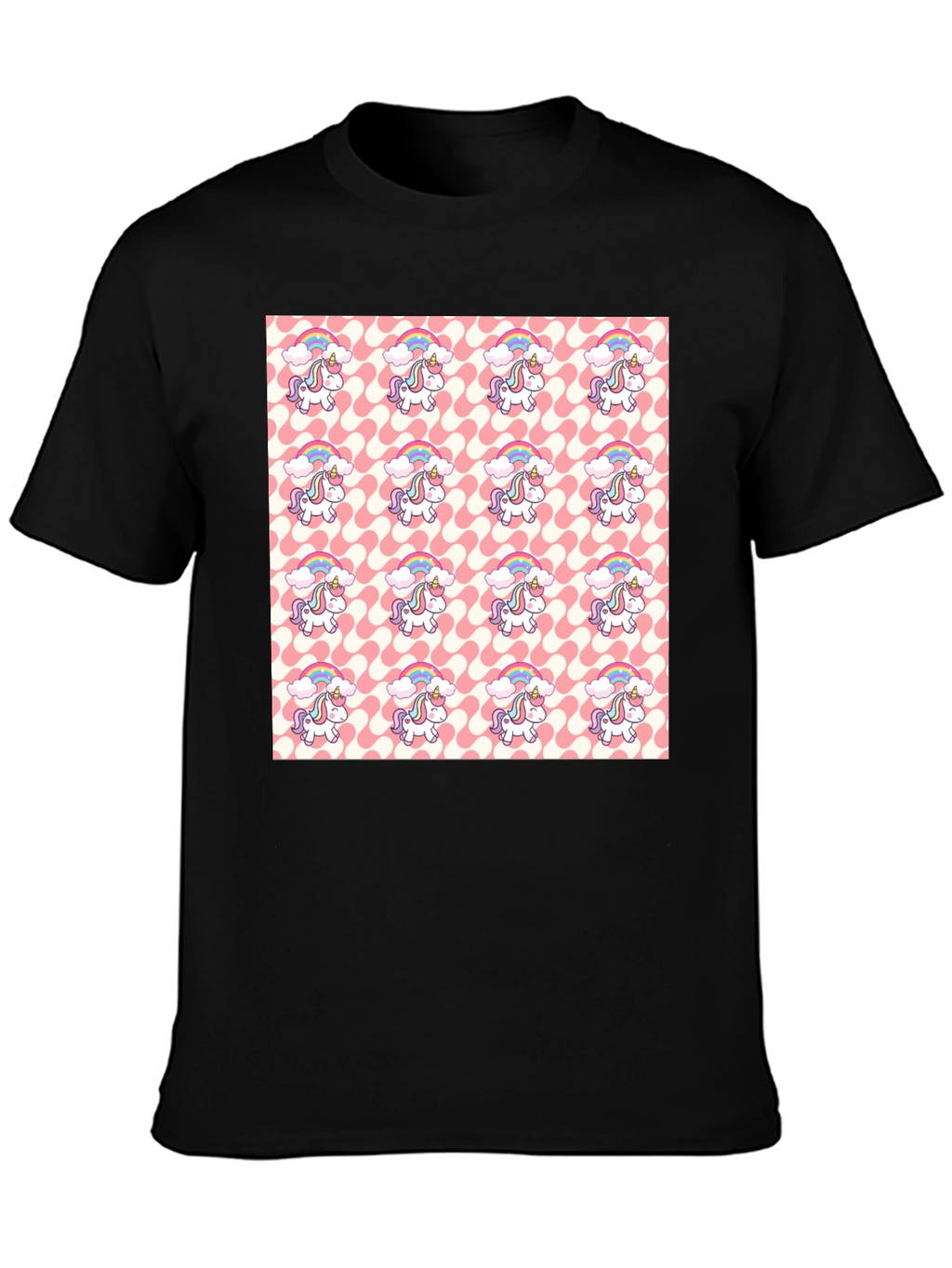 Unicorn Pattern Black T-Shirt