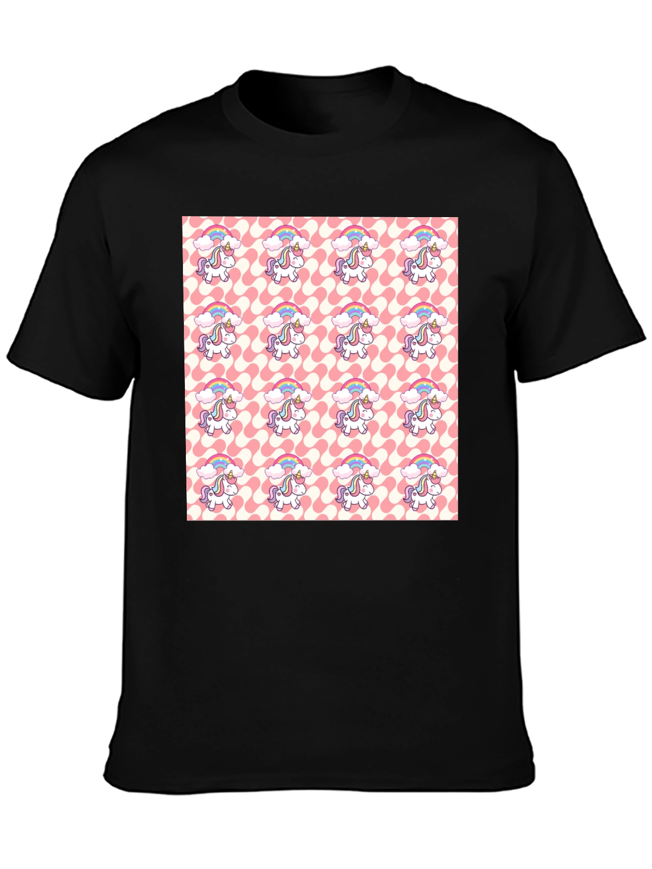 Unicorn Pattern Black T-Shirt