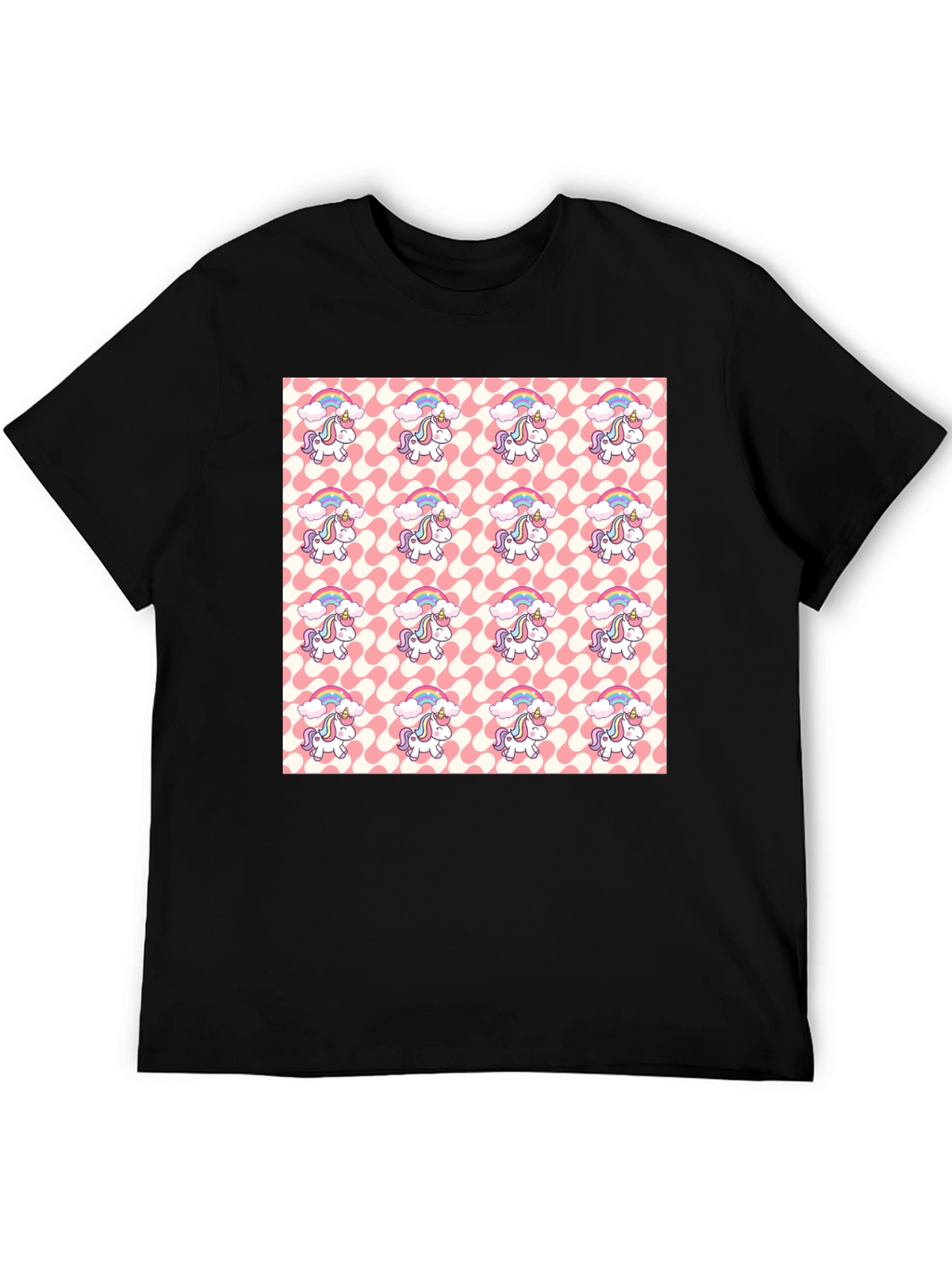 Unicorn Pattern Black T-Shirt