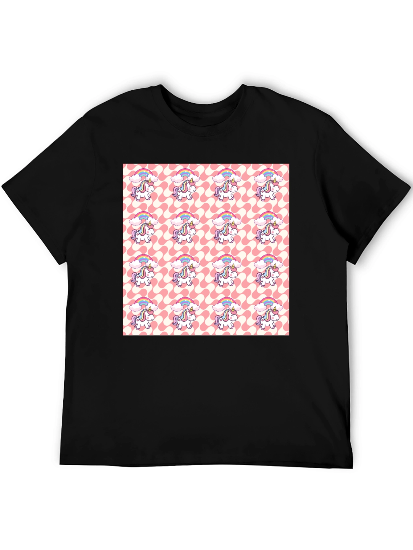 Unicorn Pattern Black T-Shirt