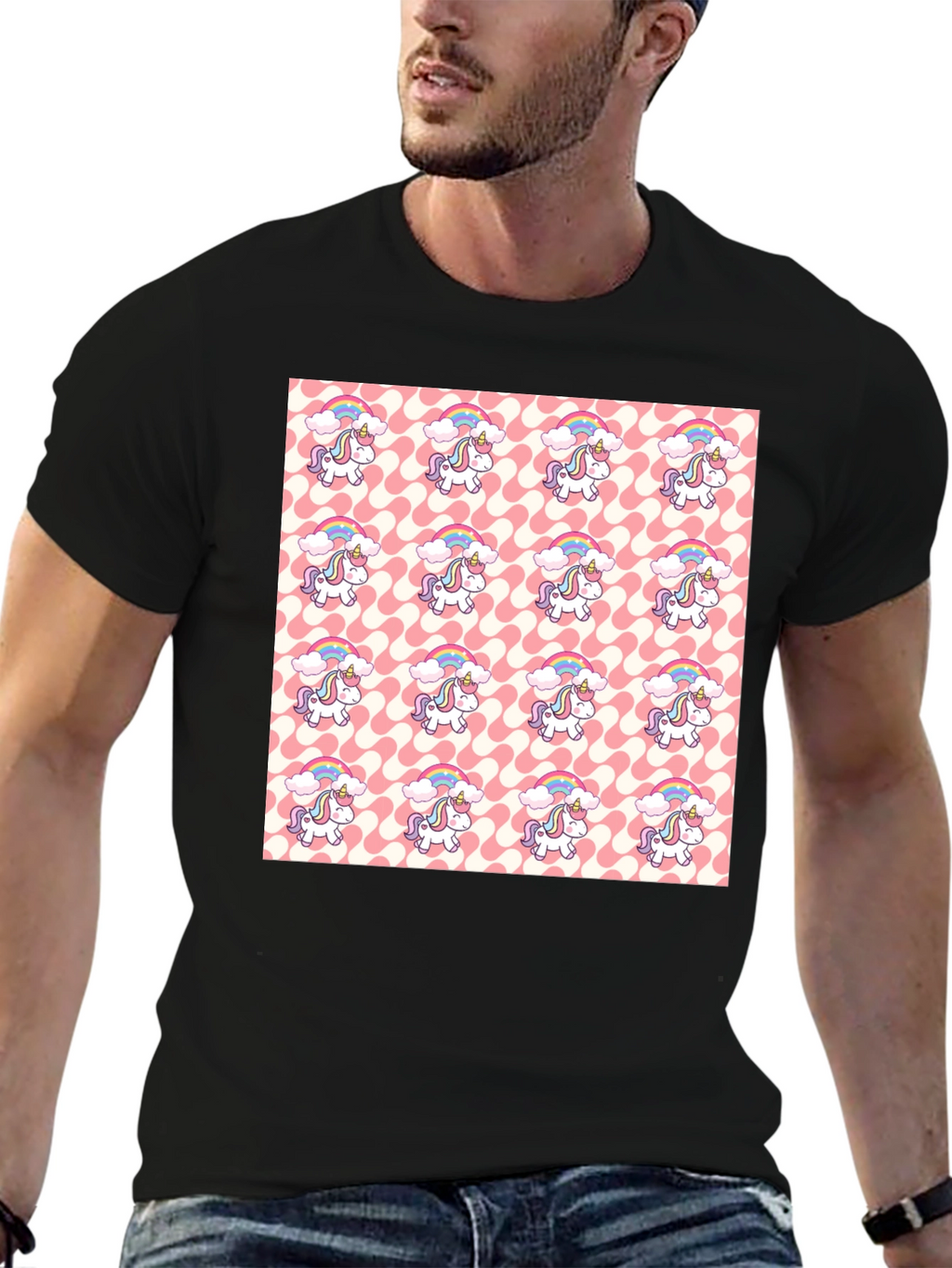 Unicorn Pattern Black T-Shirt
