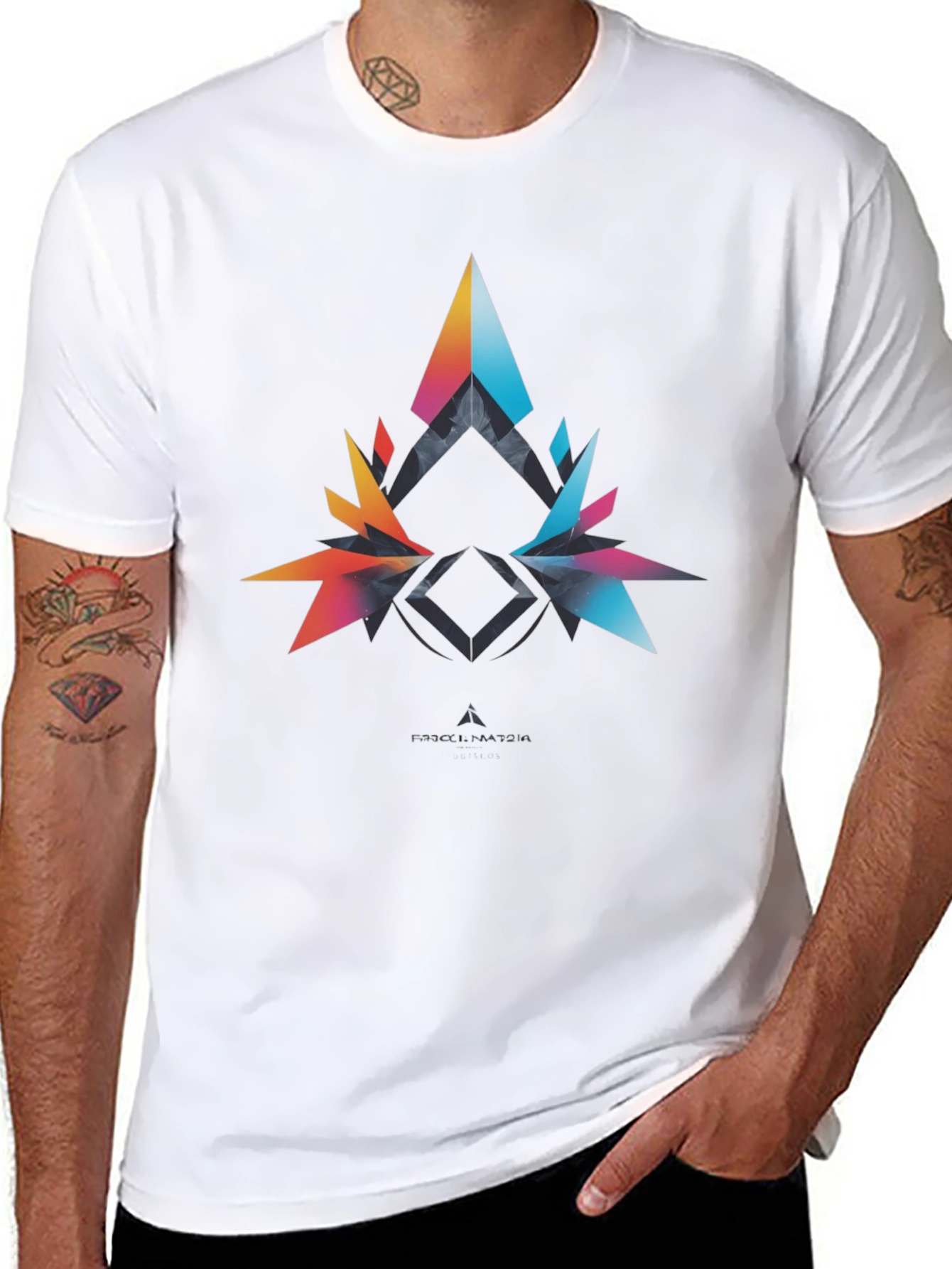 Abstract Geometric Graphic Print Mens Black T-Shirt
