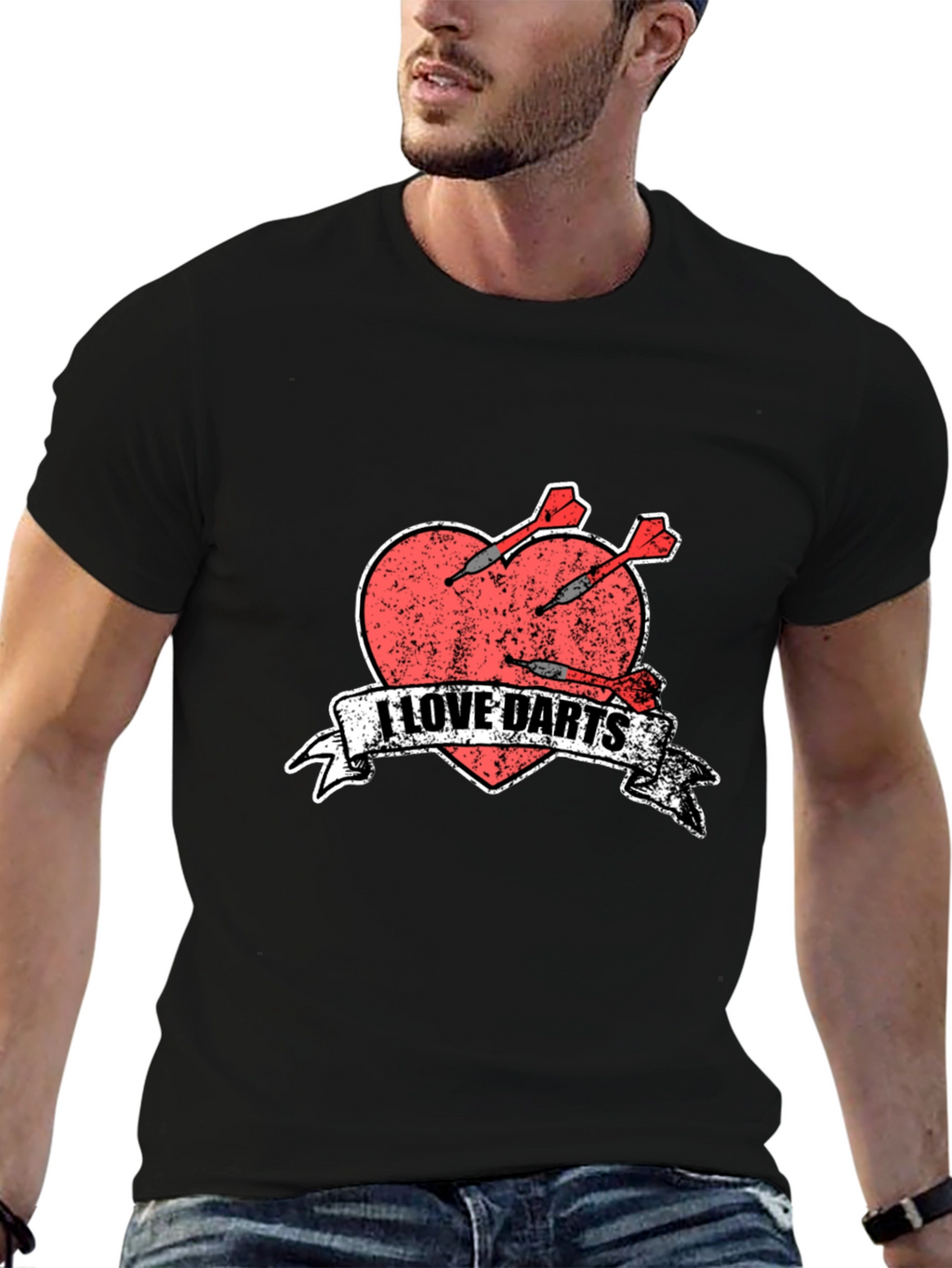 I Love Darts T-Shirt - Heart & Arrows Design