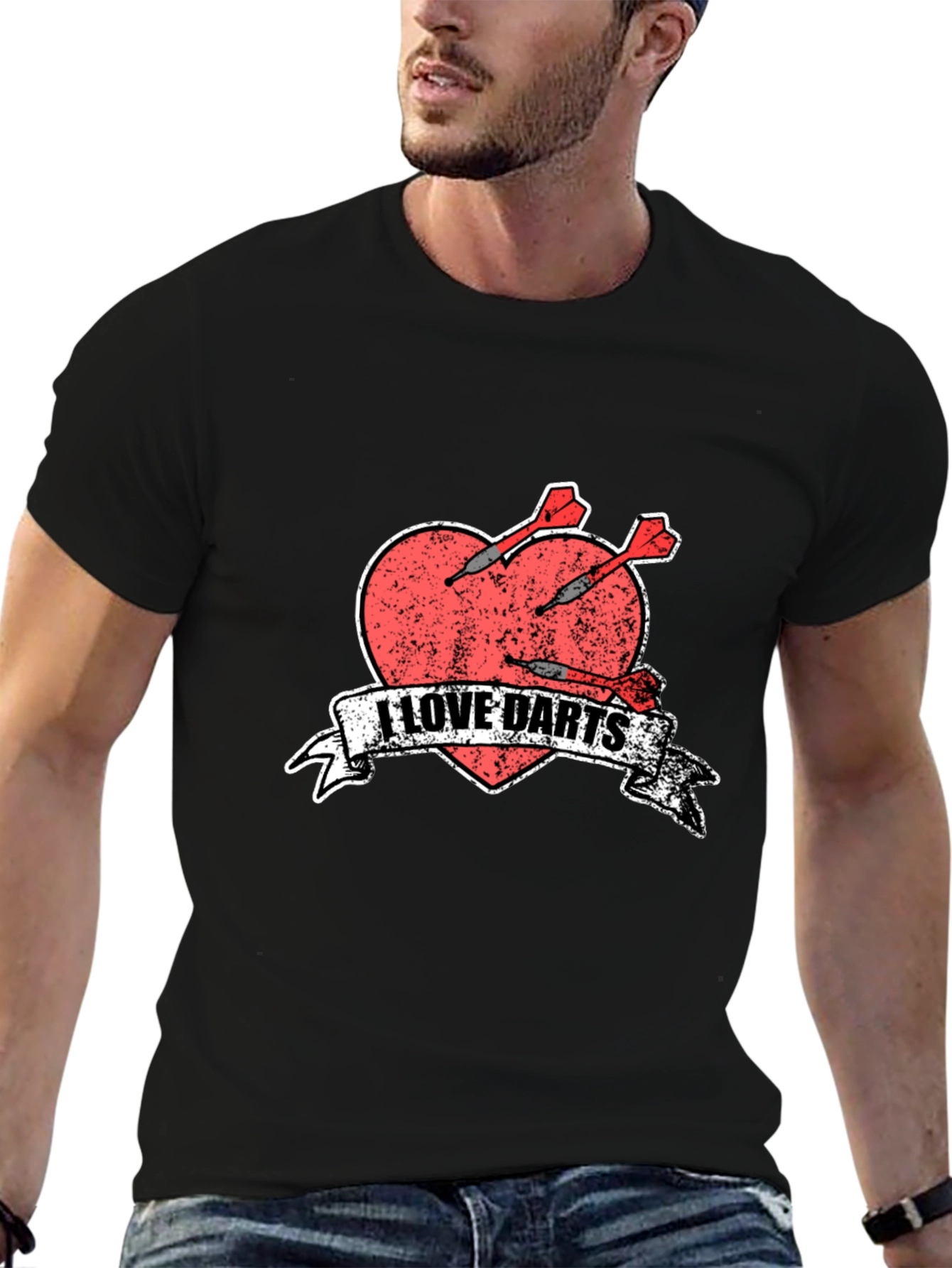 I Love Darts T-Shirt - Heart & Arrows Design