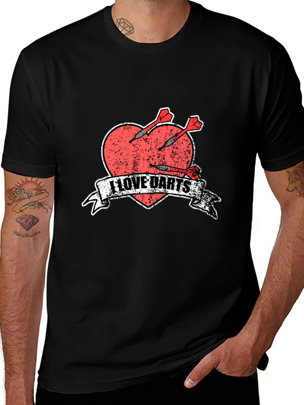 I Love Darts T-Shirt - Heart & Arrows Design
