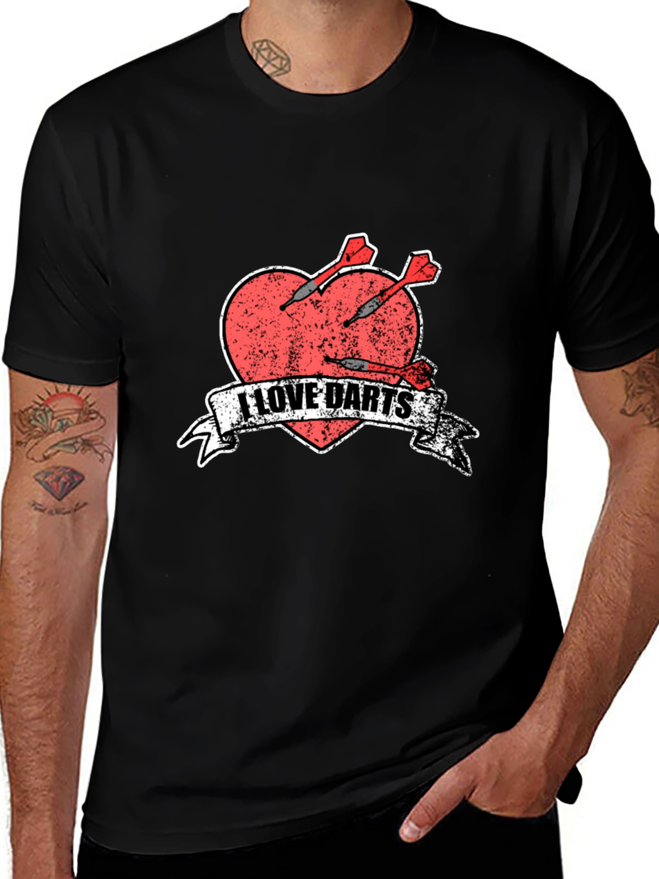 I Love Darts T-Shirt - Heart & Arrows Design
