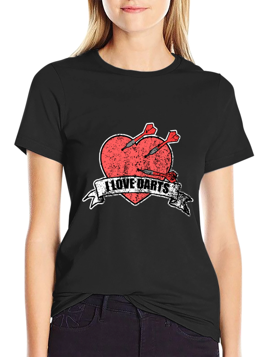 I Love Darts T-Shirt - Heart & Arrows Design