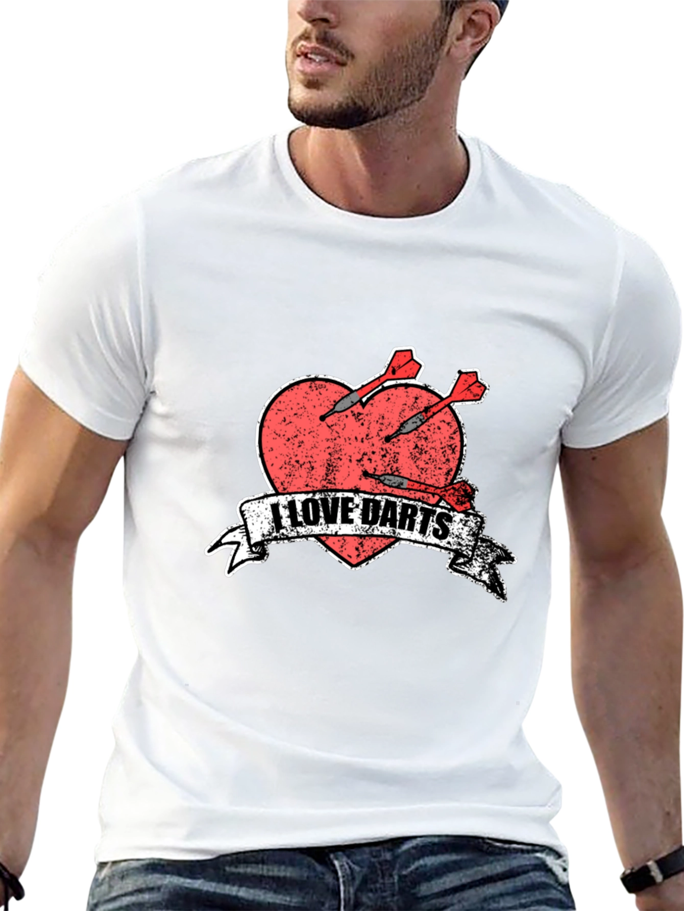I Love Darts T-Shirt - Heart & Arrows Design