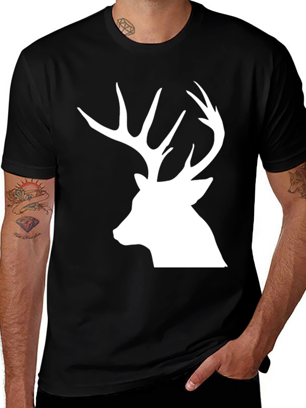 Deer Silhouette Graphic Tee - Black Cotton Blend