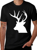 Deer Silhouette Graphic Tee - Black Cotton Blend