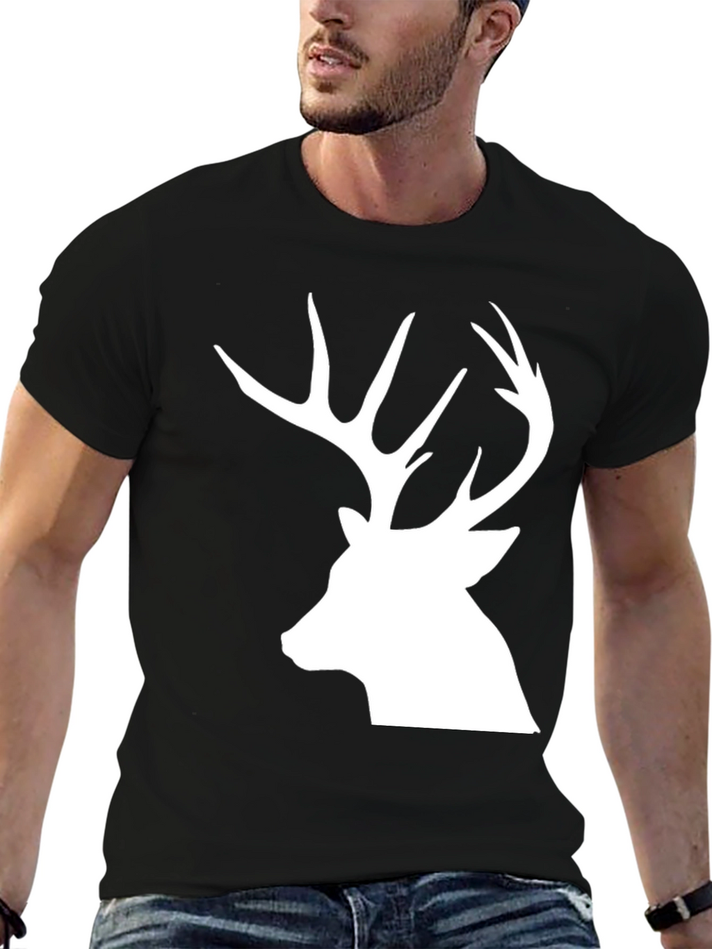 Deer Silhouette Graphic Tee - Black Cotton Blend