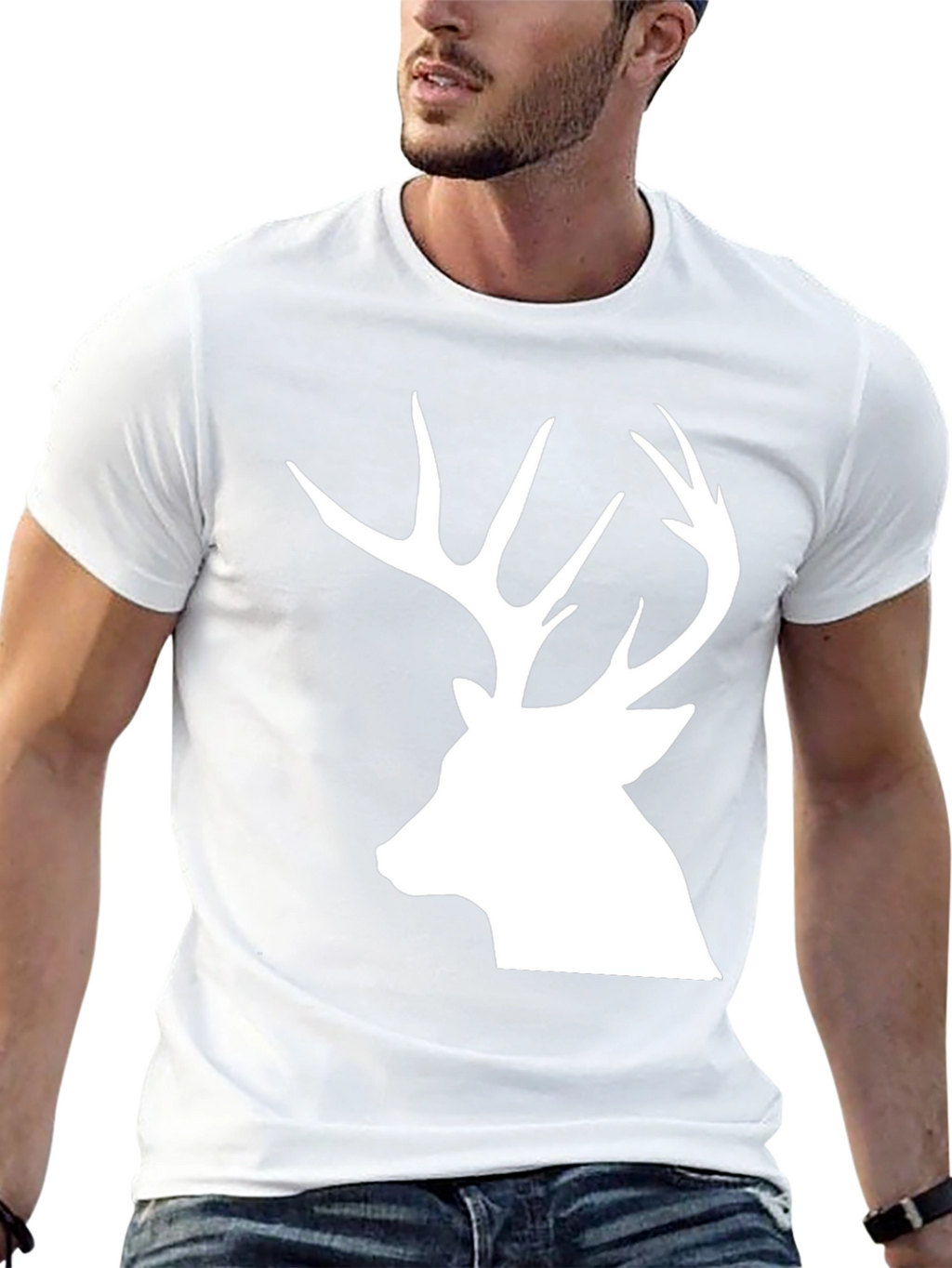 Deer Silhouette Graphic Tee - Black Cotton Blend
