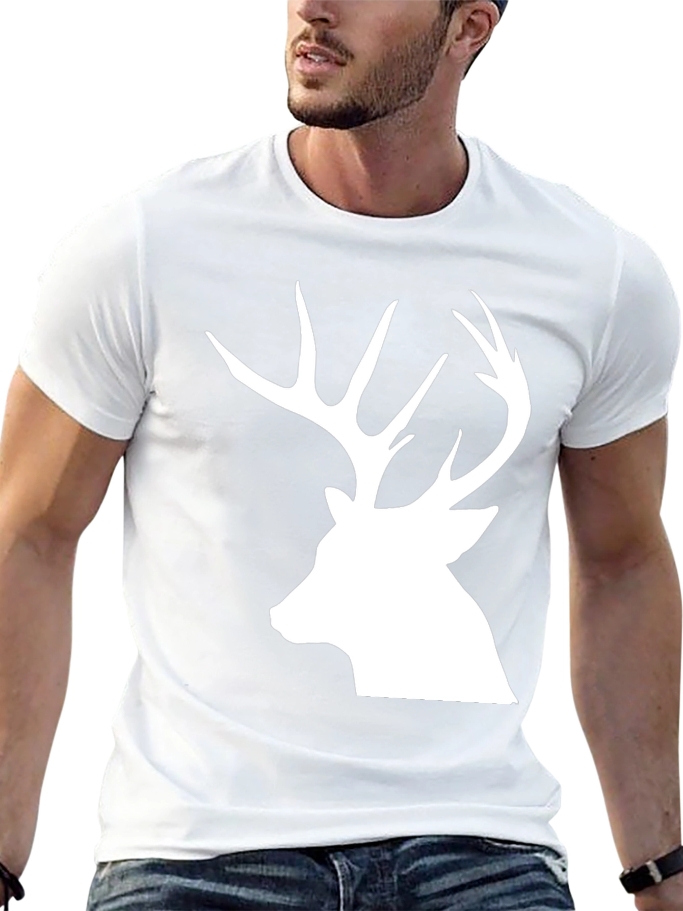 Deer Silhouette Graphic Tee - Black Cotton Blend