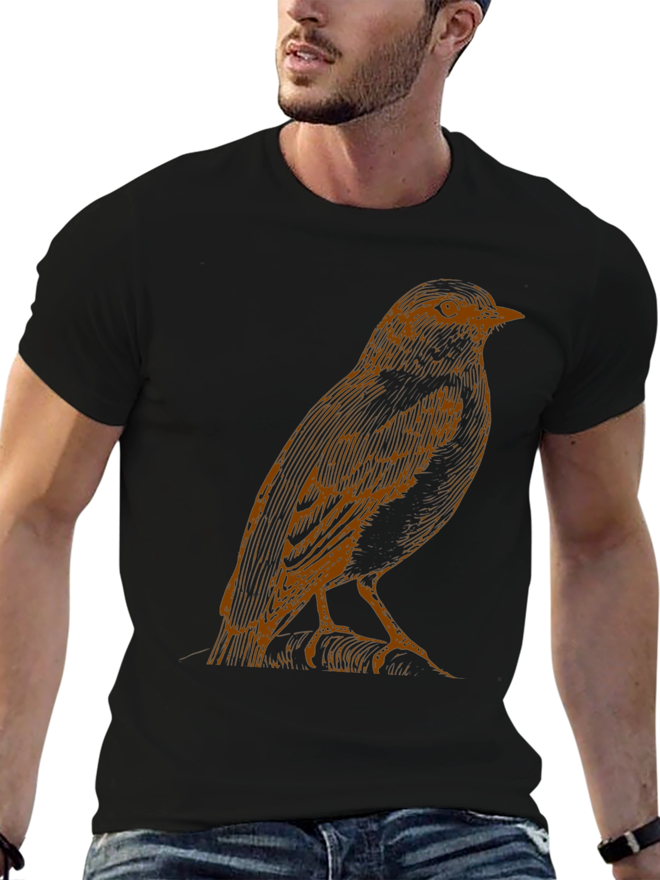 Bird Graphic Print Black T-Shirt