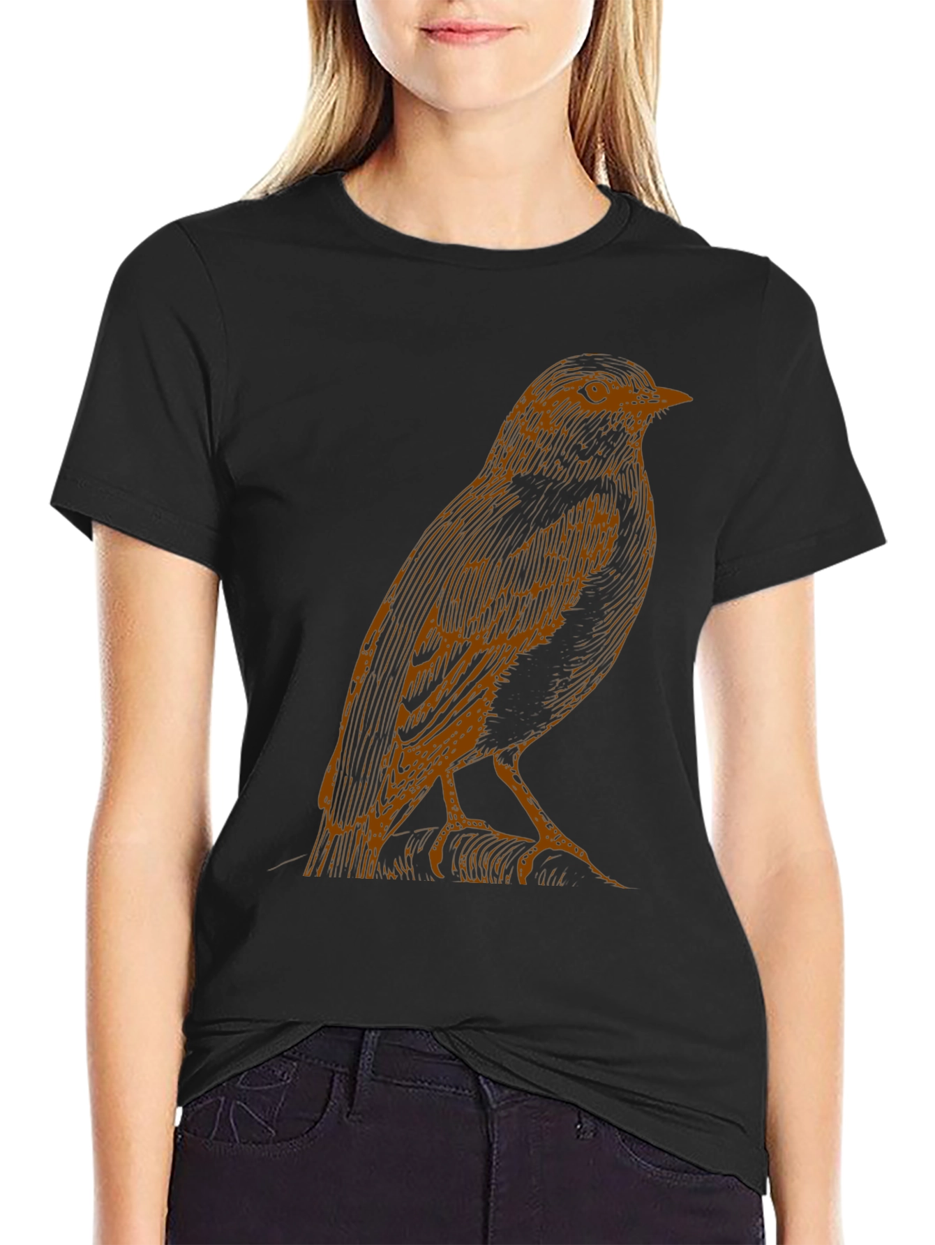 Bird Graphic Print Black T-Shirt