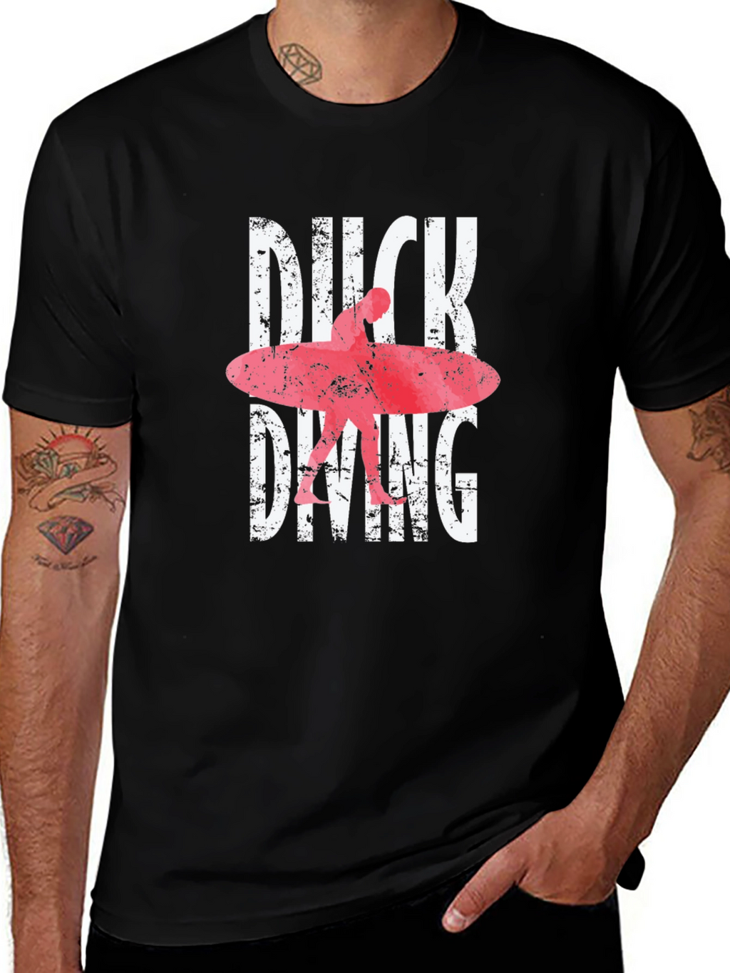 Duck Diving Surfer Graphic Tee - Black Cotton T-Shirt