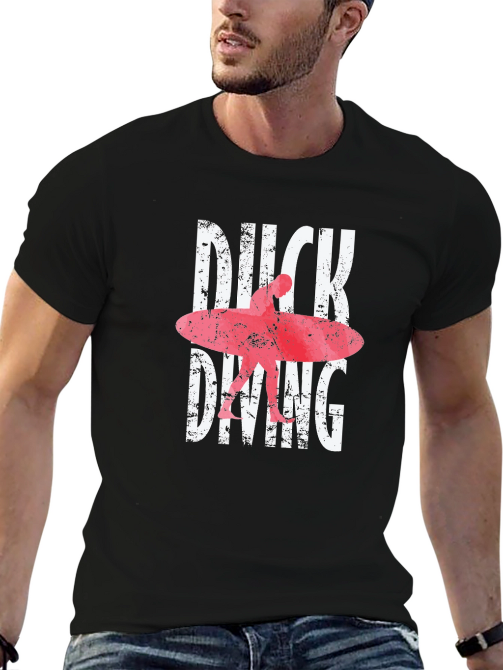 Duck Diving Surfer Graphic Tee - Black Cotton T-Shirt