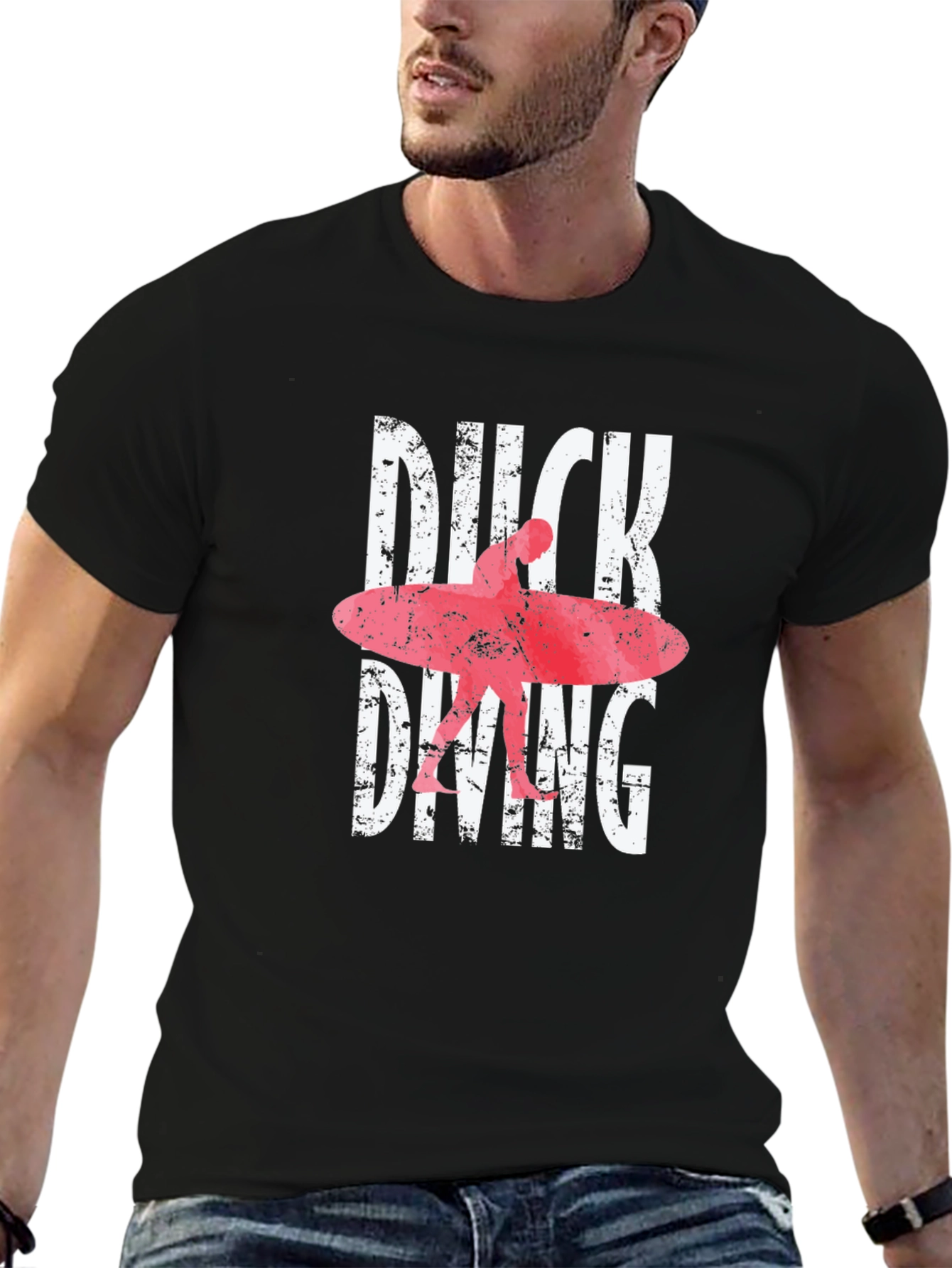 Duck Diving Surfer Graphic Tee - Black Cotton T-Shirt